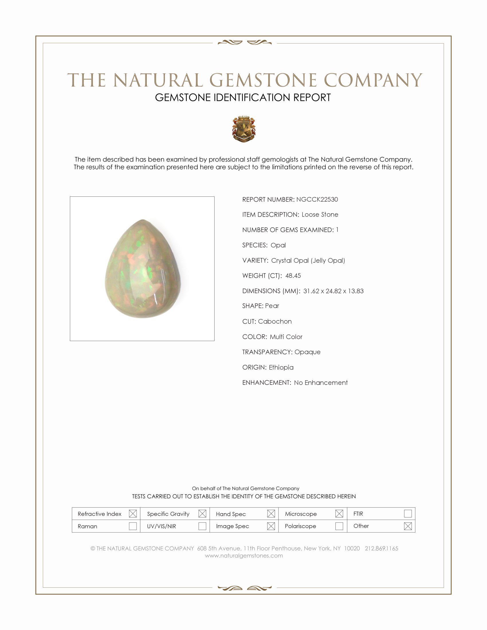48.45 Ct. Multi Color Cabochon Crystal Opal (Jelly Opal) from Ethiopia