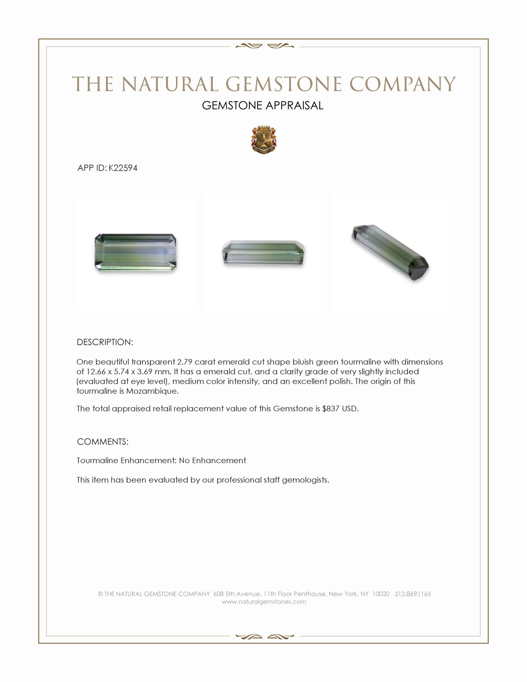 2.79 Ct. Tourmaline from Mozambique