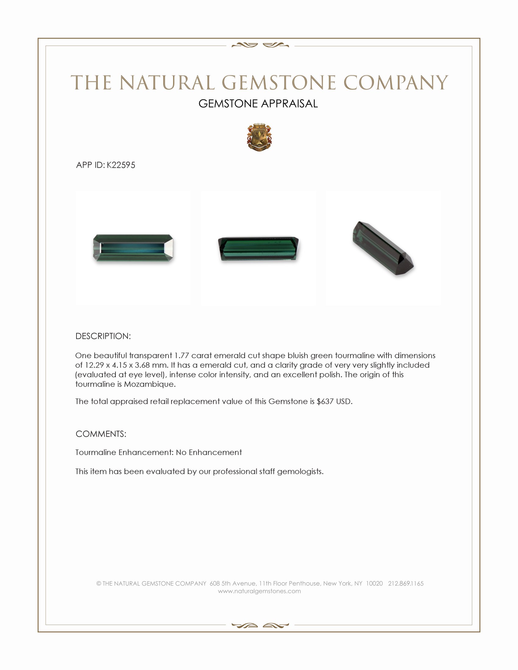 1.77 Ct. Green Tourmaline from Mozambique