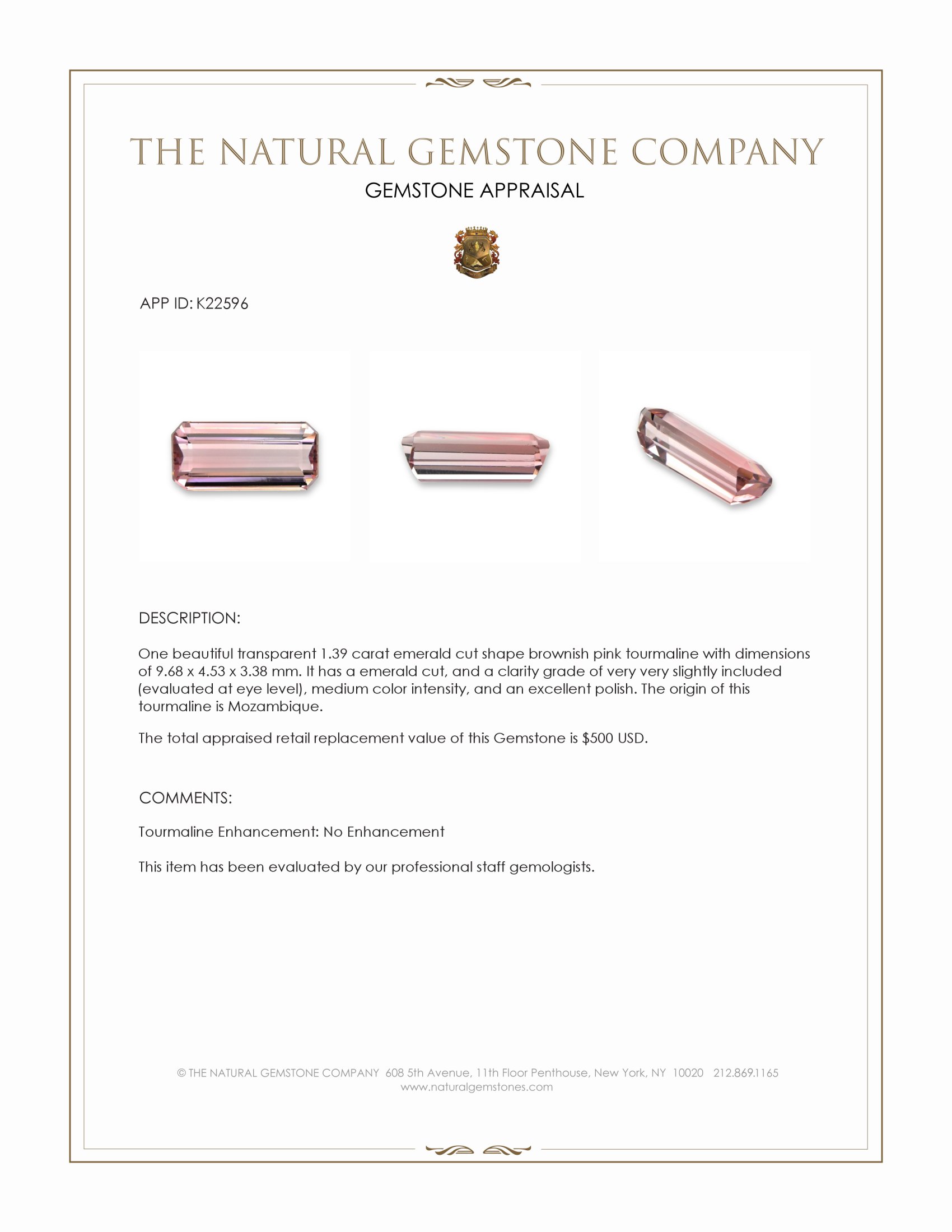 1.39 Ct. Pinkish Brown Tourmaline from Mozambique