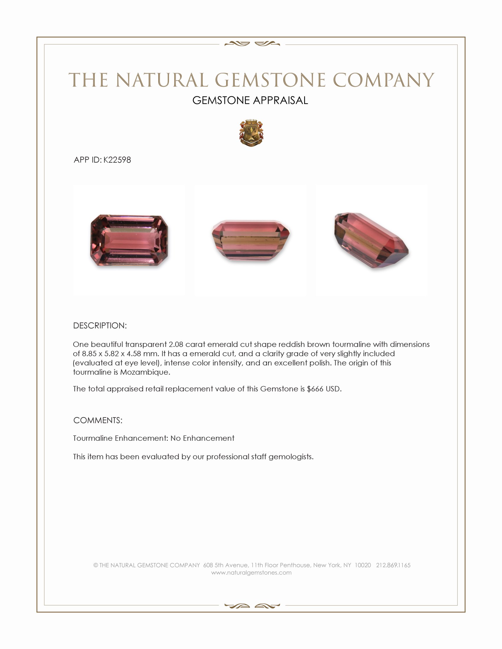 2.08 Ct. Reddish Brown Tourmaline from Mozambique