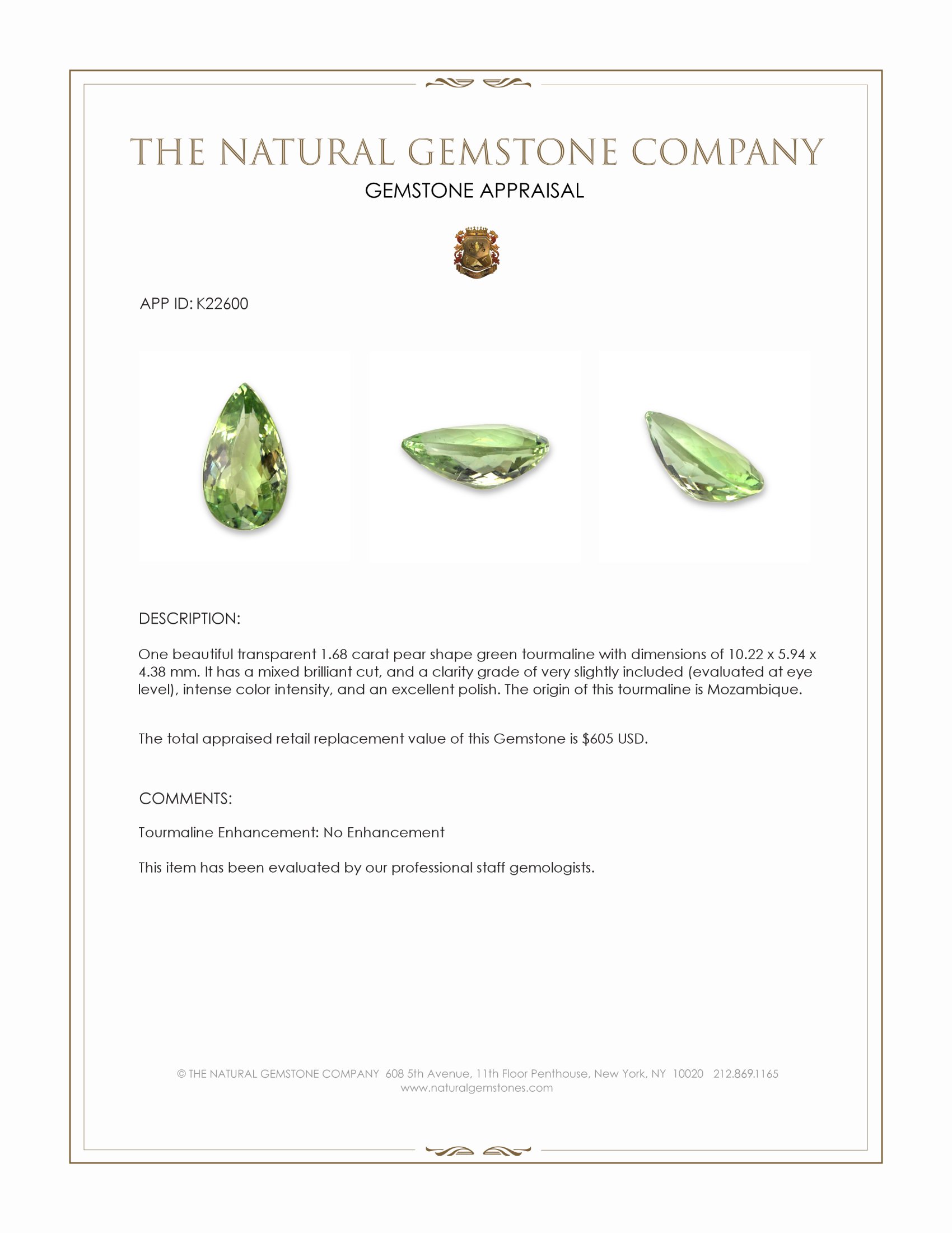 1.68 Ct. Yellowish Green Tourmaline from Mozambique