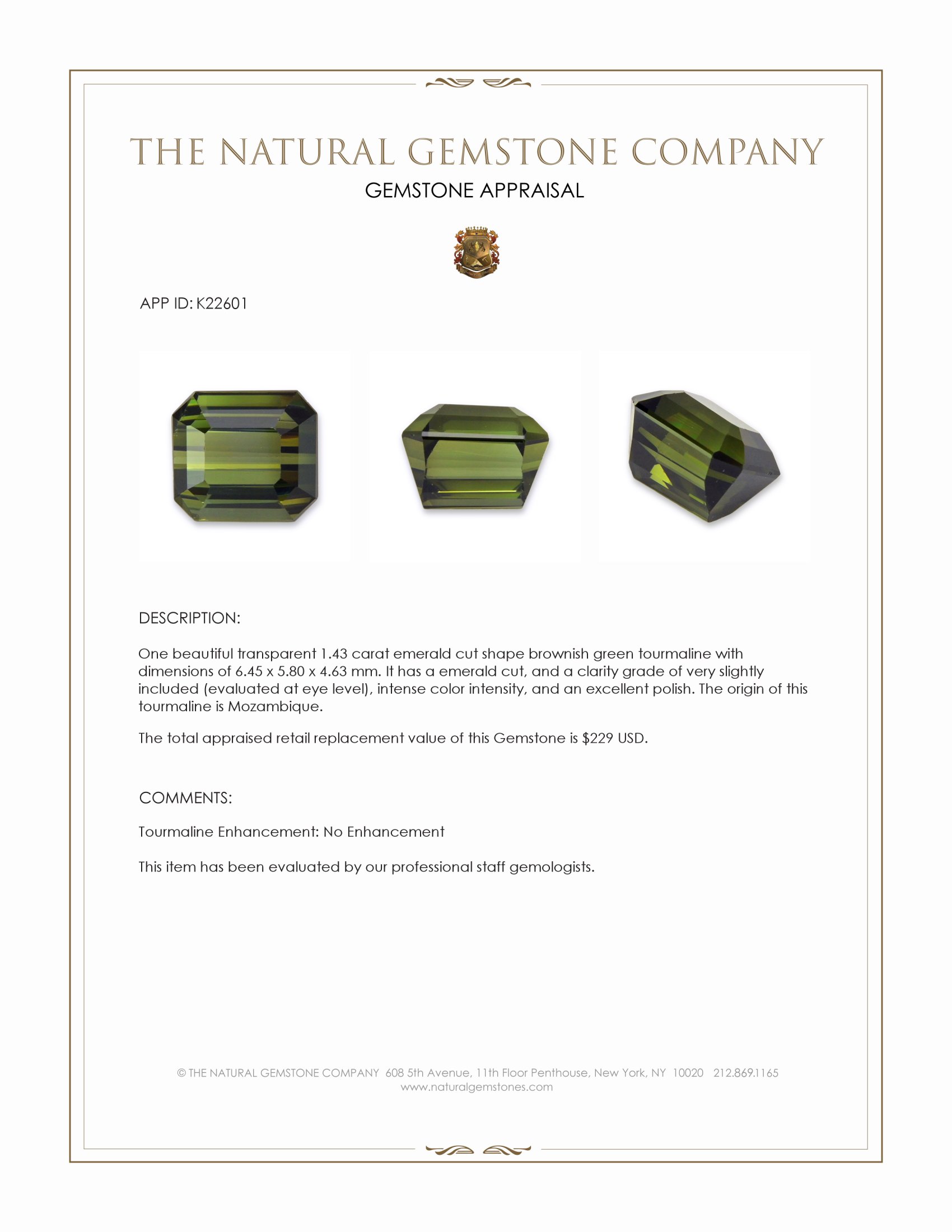 1.43 Ct. Brownish Green Tourmaline from Mozambique