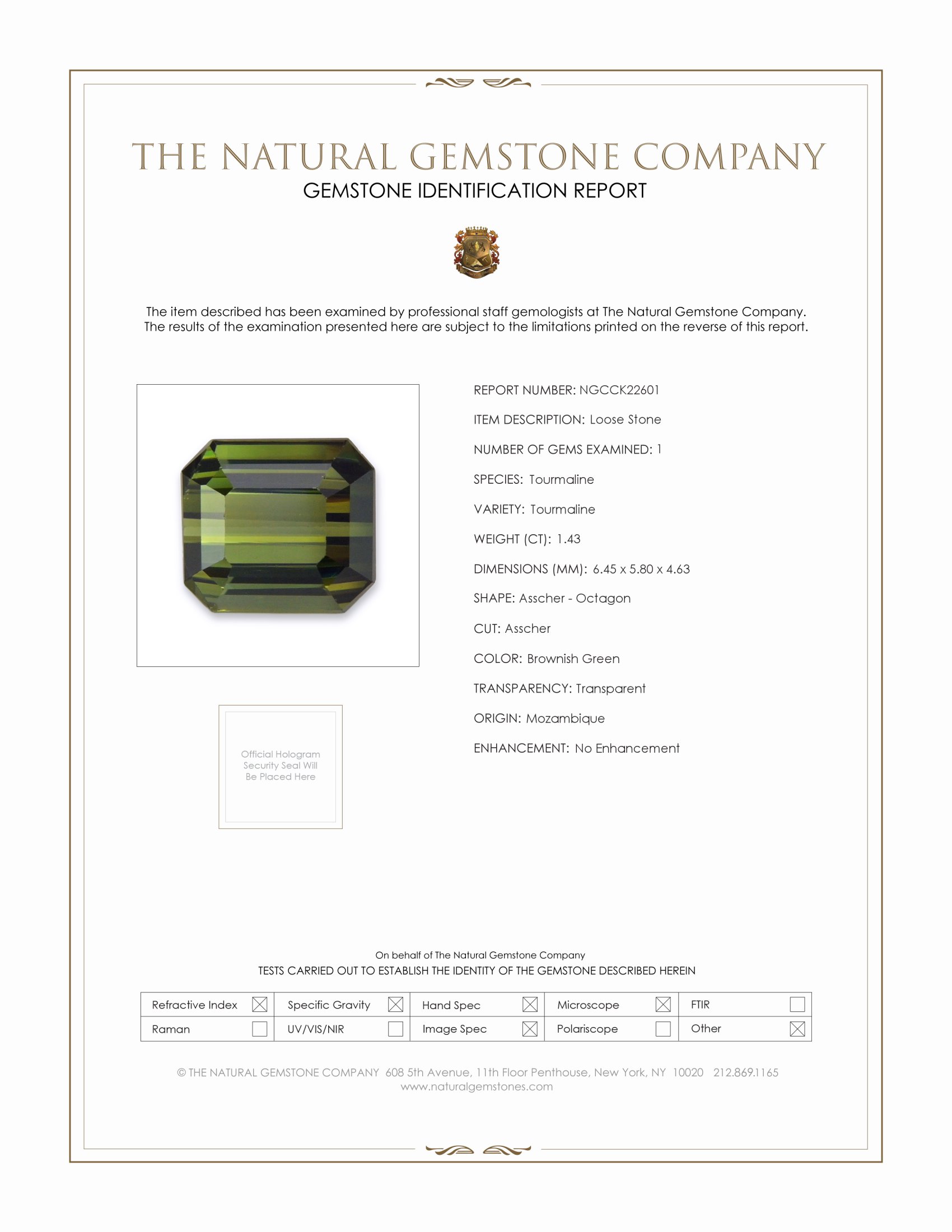 1.43 Ct. Brownish Green Tourmaline from Mozambique
