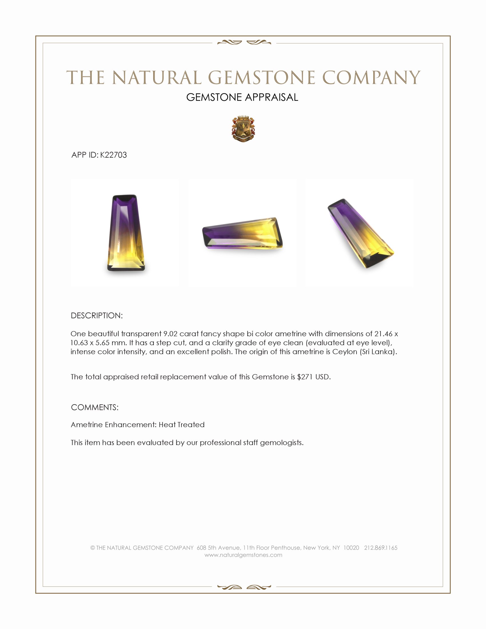 9.02 Ct. Ametrine from Ceylon (Sri Lanka)