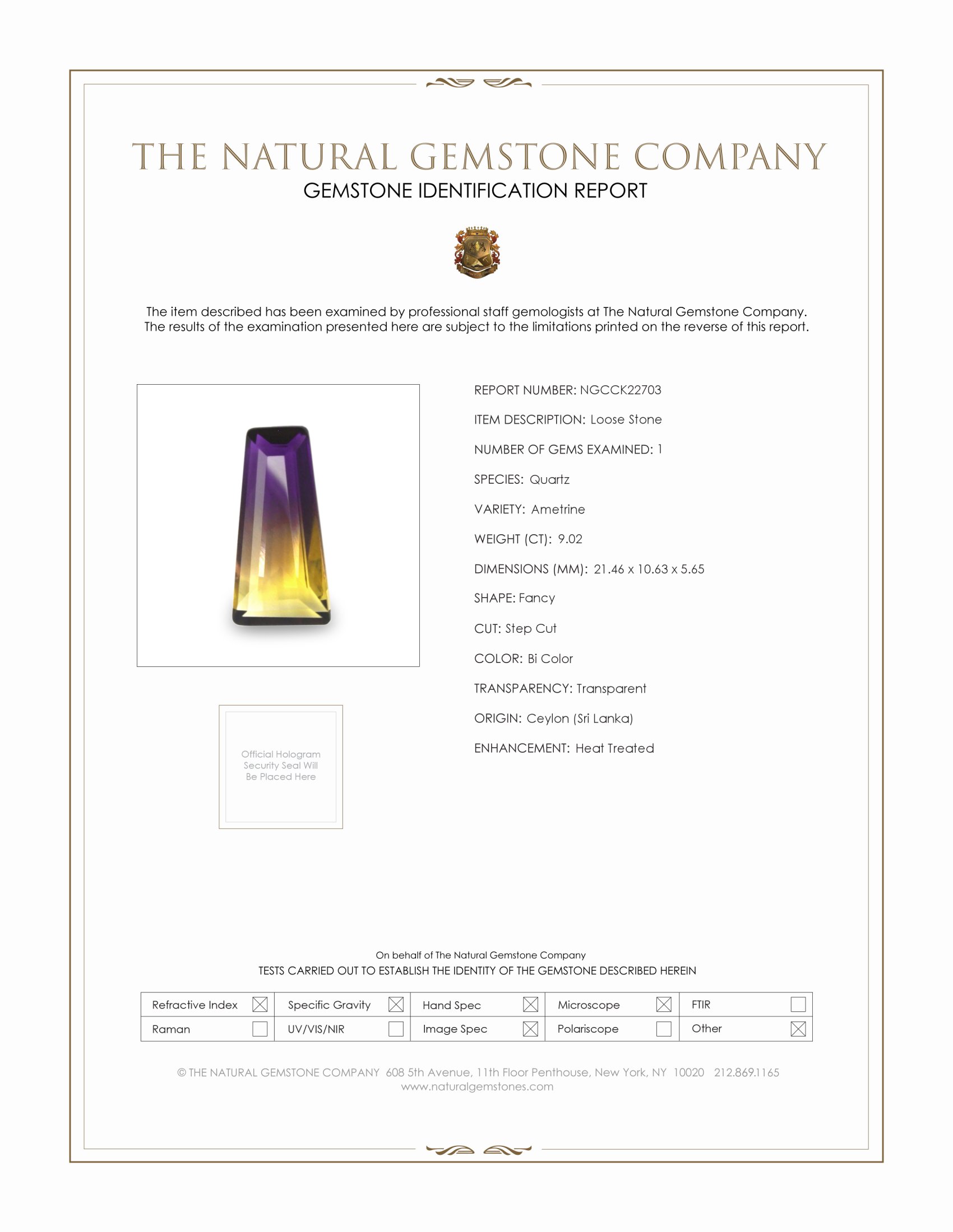 9.02 Ct. Ametrine from Ceylon (Sri Lanka)