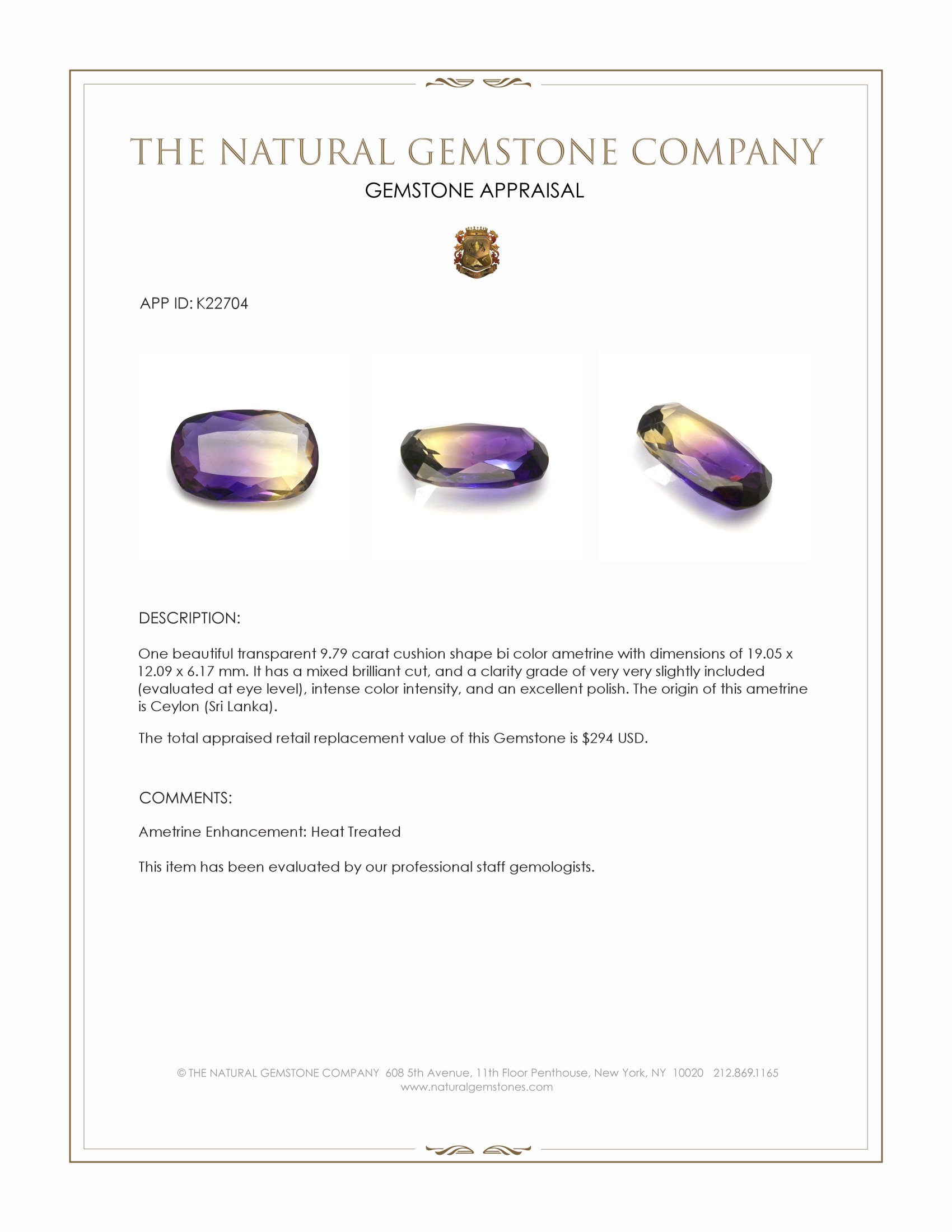 9.79 Ct. Ametrine from Ceylon (Sri Lanka)