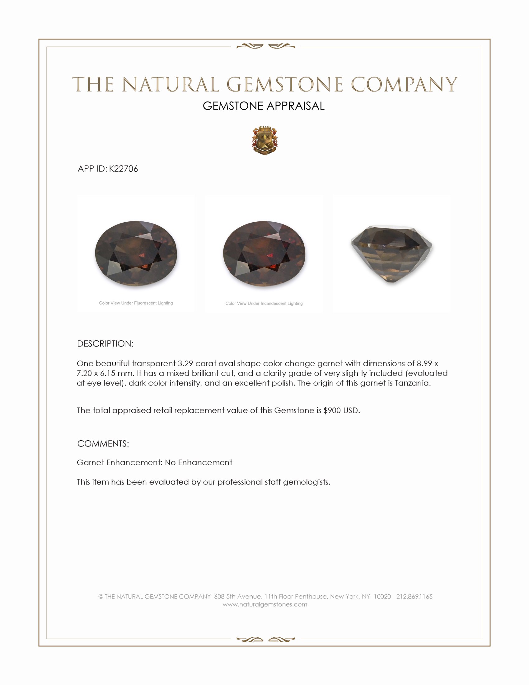 3.29 Ct. Color Change Garnet from Tanzania