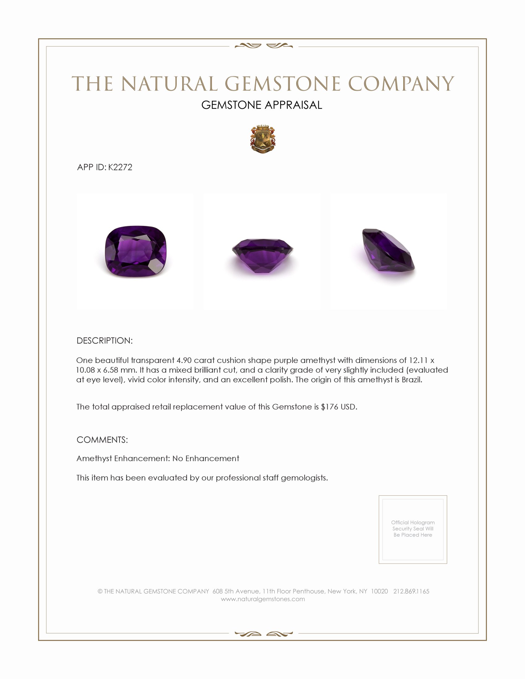 4.90 Ct. Amethyst from Brazil