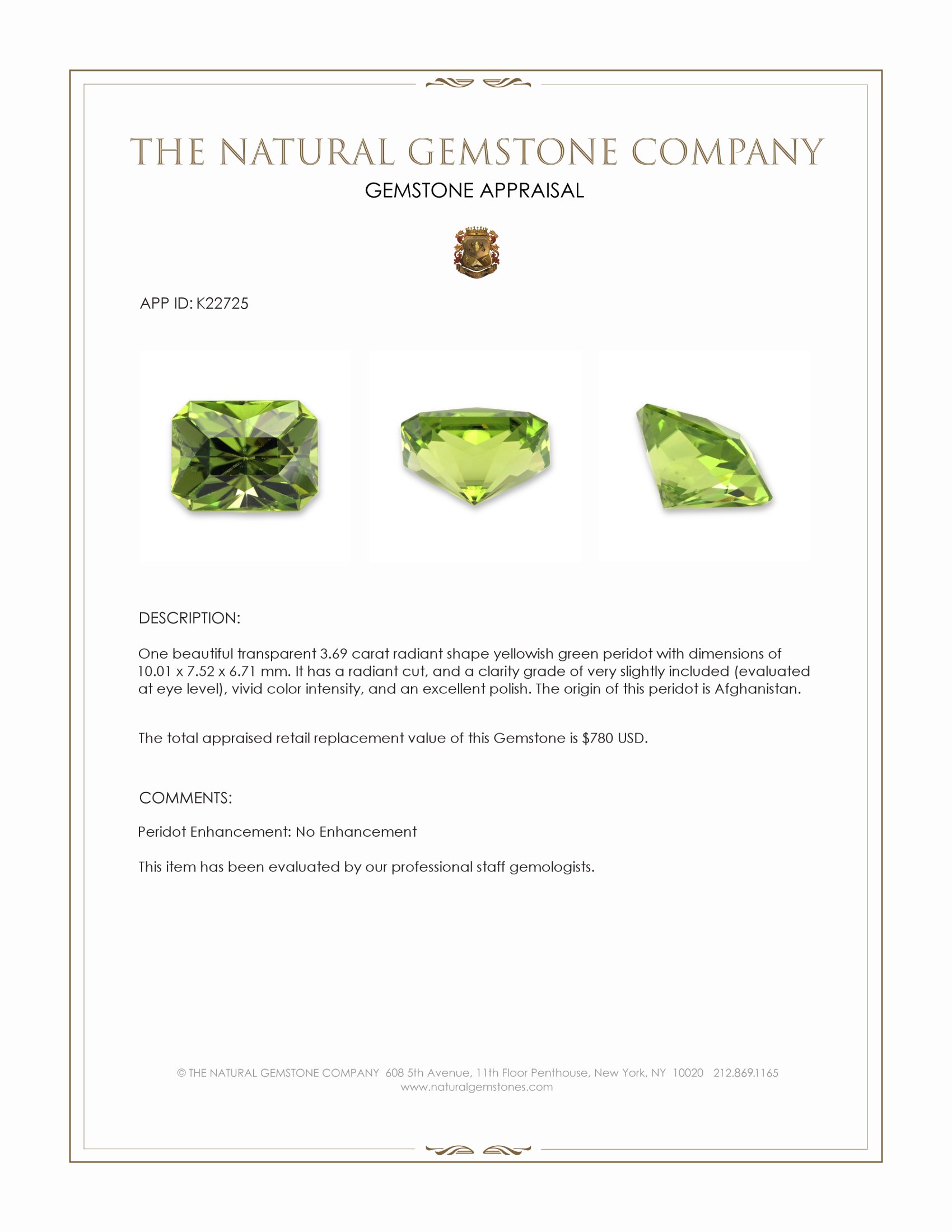 3.69 Ct. Peridot from Afghanistan