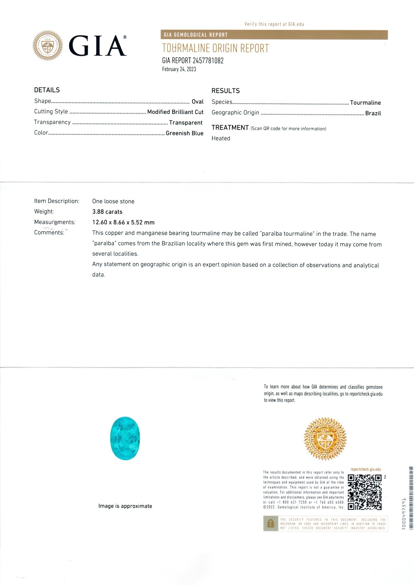 3.88 Ct. Paraiba Tourmaline from Brazil