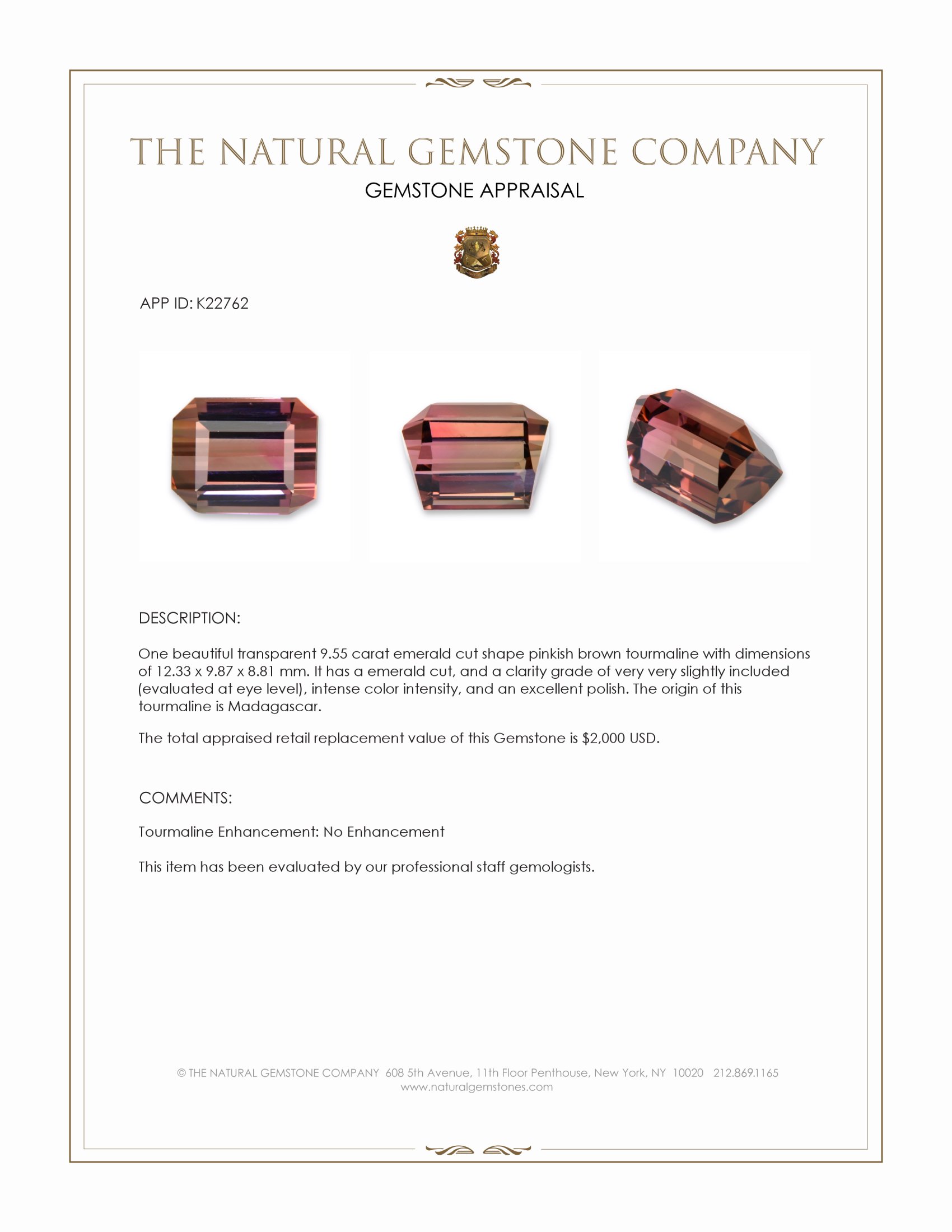 9.55 Ct. Tourmaline from Madagascar