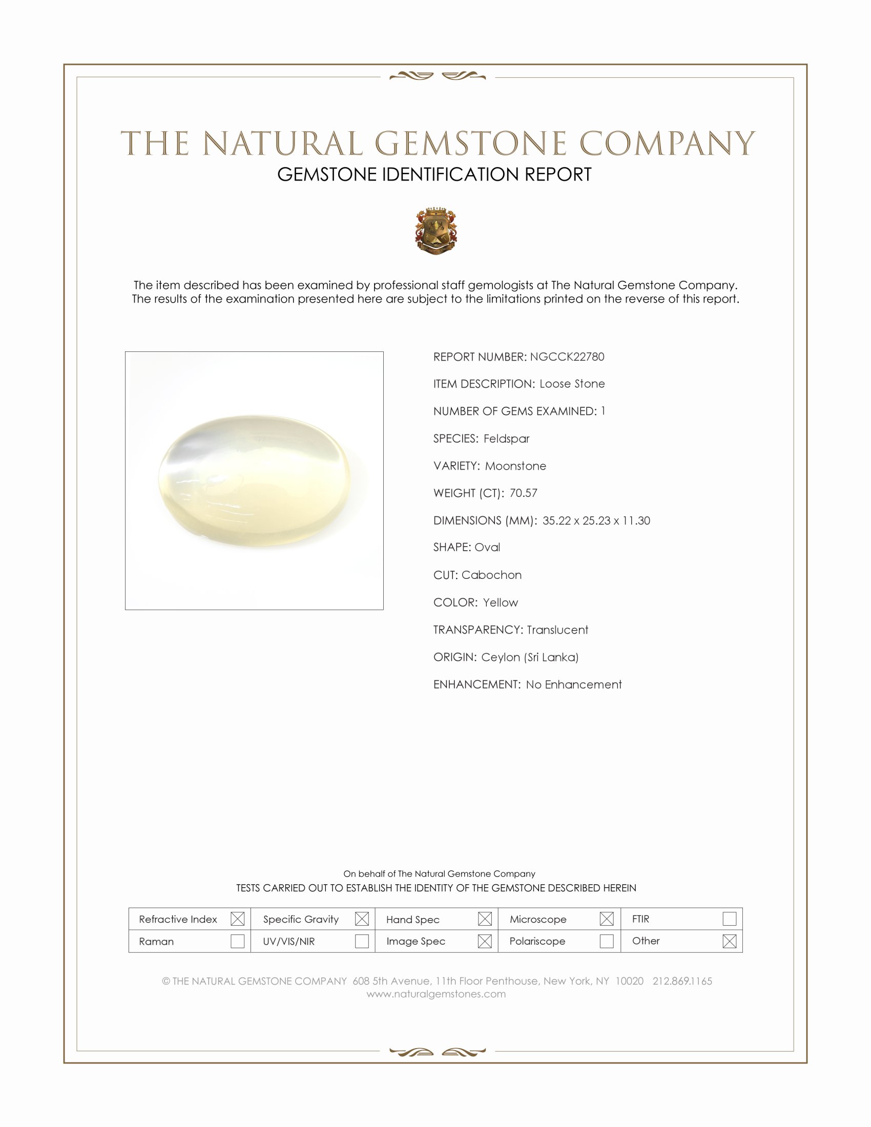 70.57 Ct. Yellow Cabochon Moonstone from Ceylon (Sri Lanka)