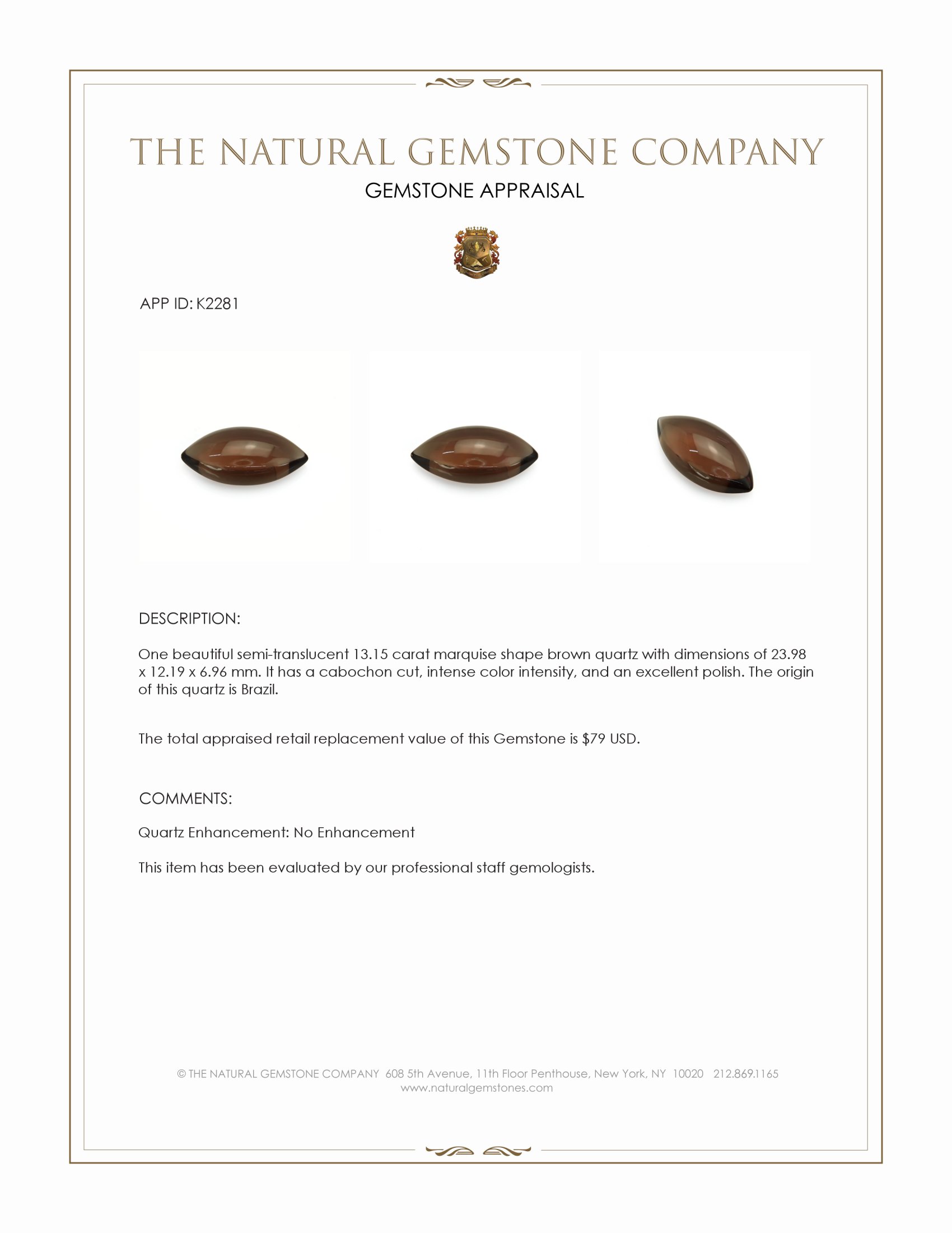 13.15 Ct. Cabochon Quartz from Brazil