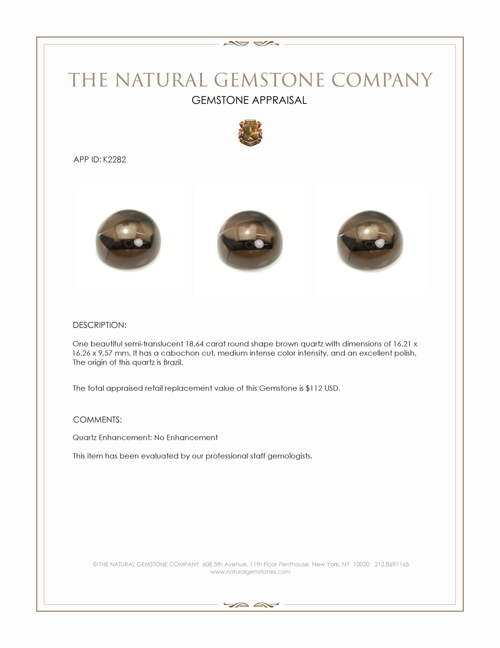 18.64 Ct. Cabochon Quartz from Brazil