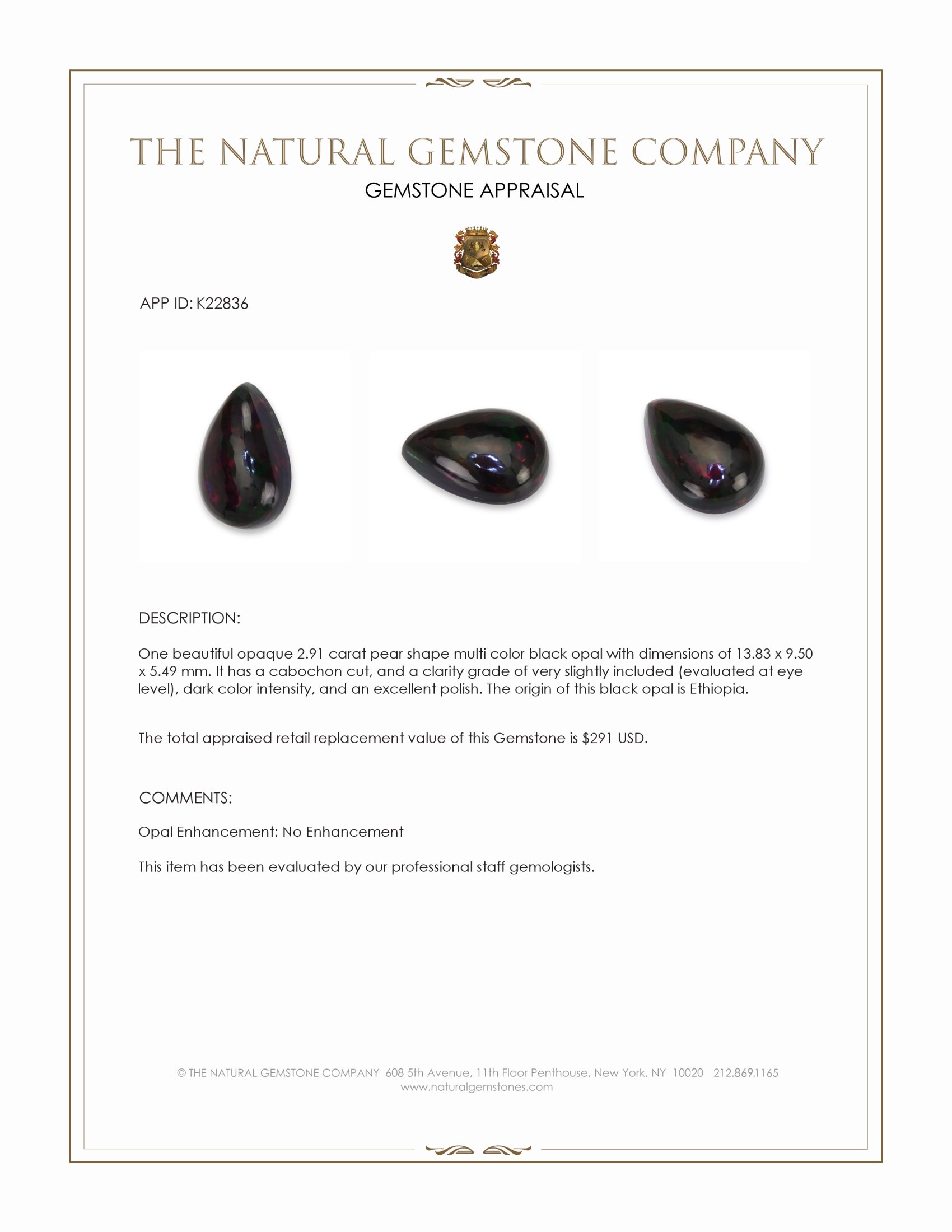 2.91 Ct. Multi Color Cabochon Black Opal (Dark Opal) from Ethiopia