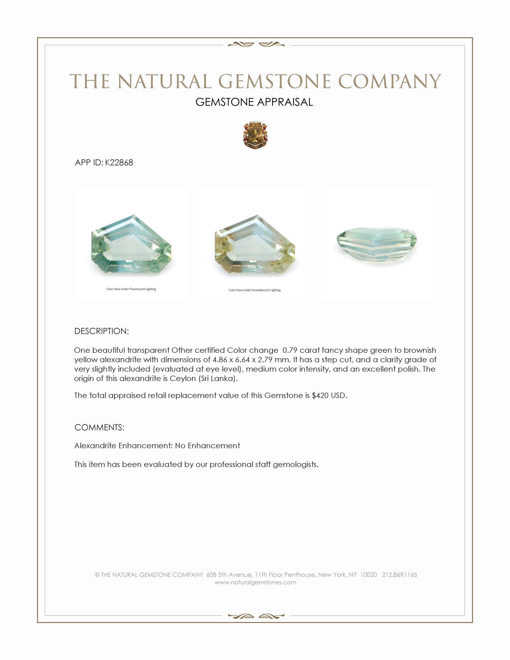 0.79 Ct. Alexandrite from Ceylon (Sri Lanka)