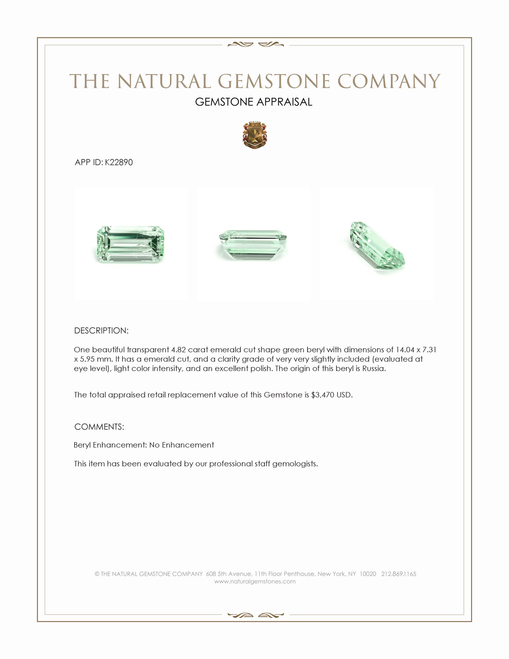 4.82 Ct. Beryl from Russia