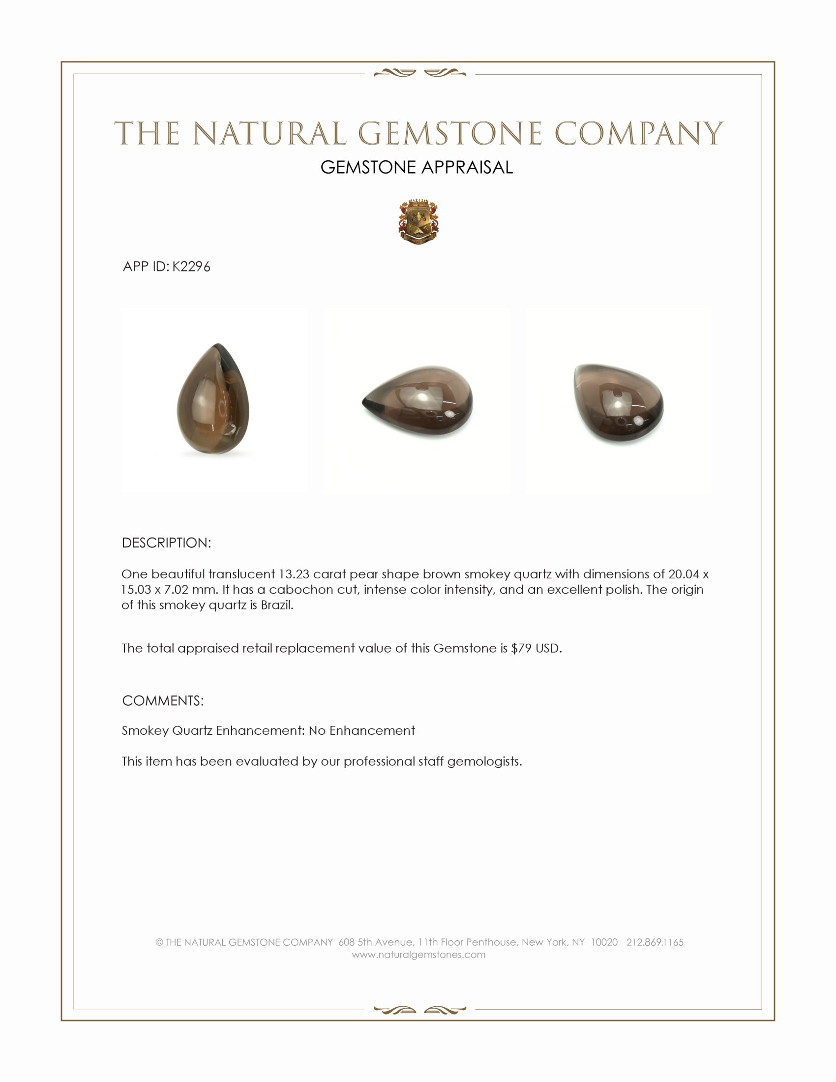 13.23 Ct. Cabochon Smokey Quartz from Brazil