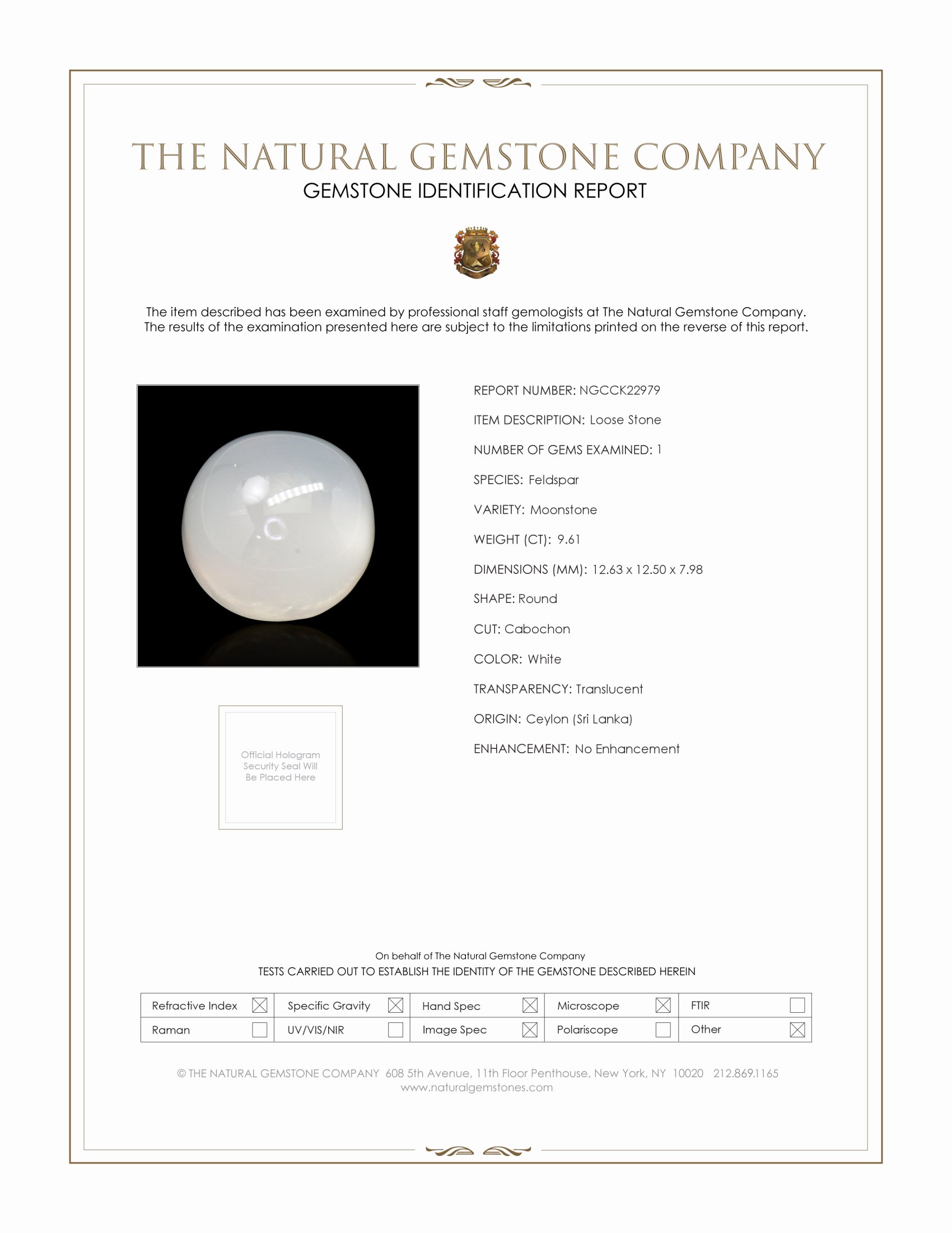 9.61 Ct. White Cabochon Moonstone from Ceylon (Sri Lanka)