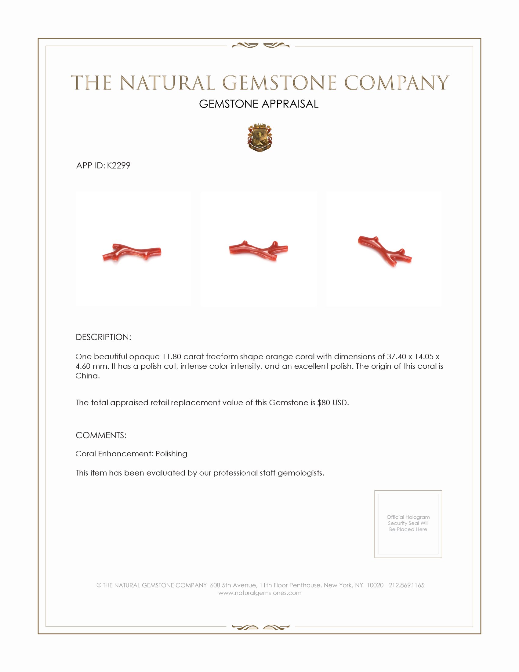 11.80 Ct. Coral from China