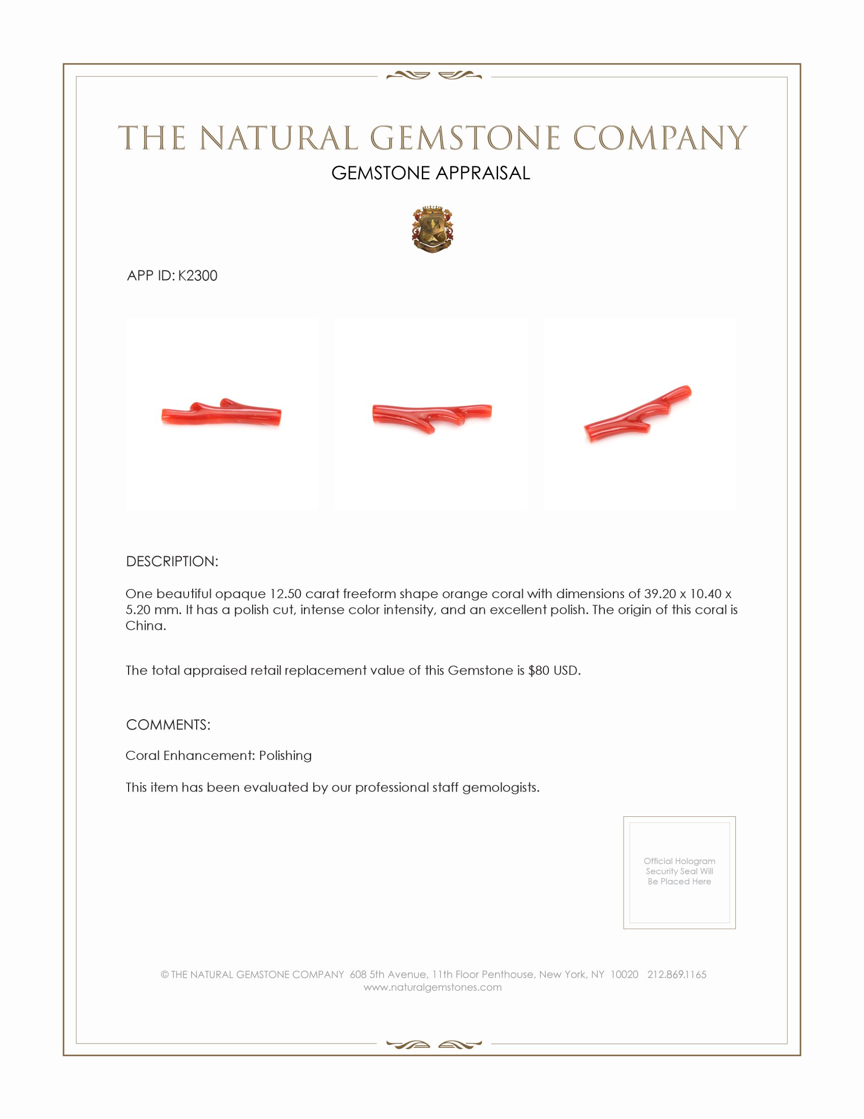 12.50 Ct. Coral from China