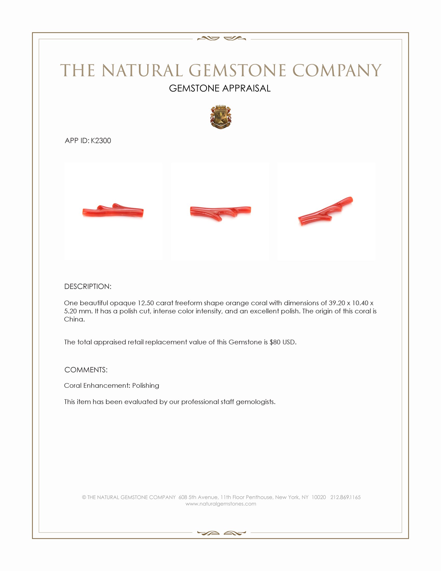 12.50 Ct. Coral from China