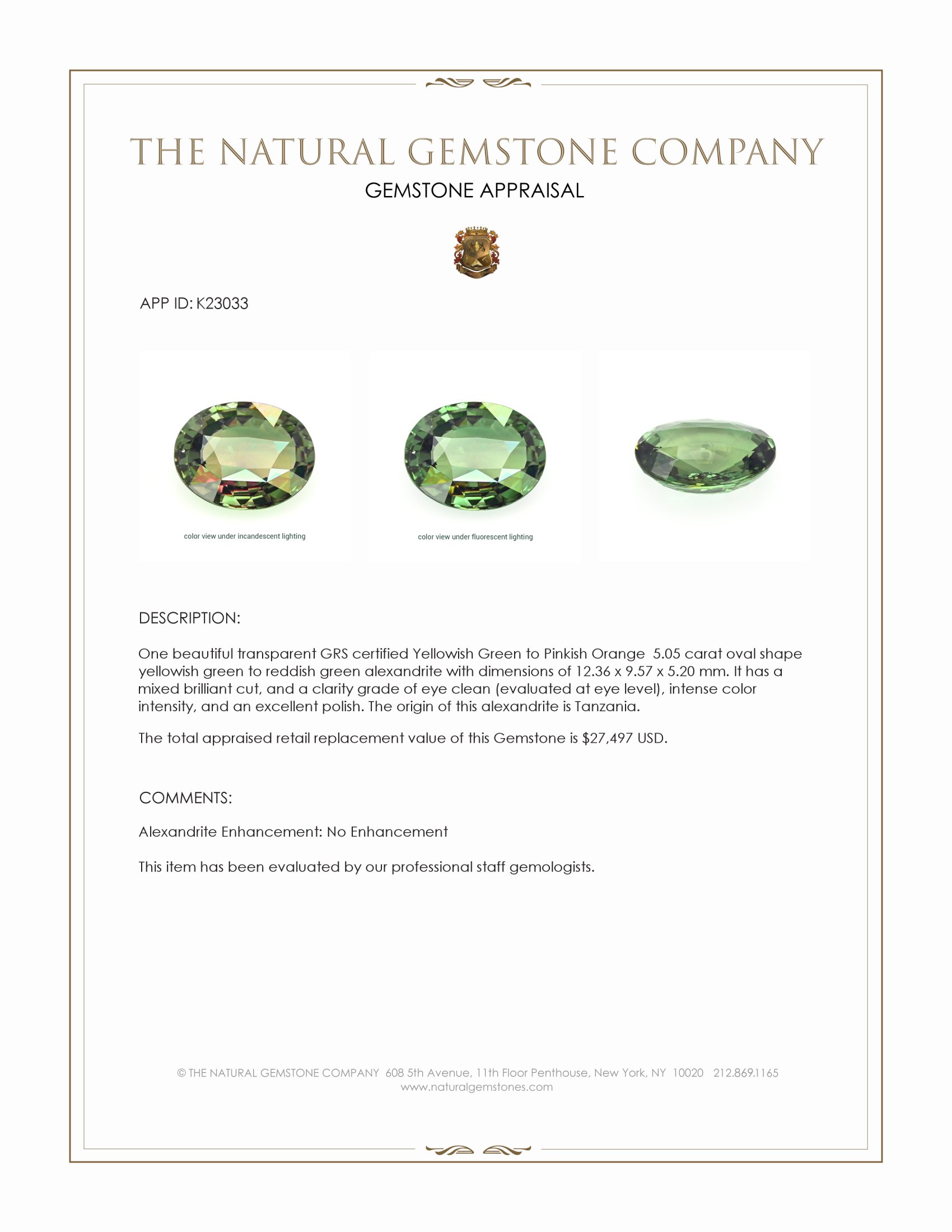 5.05 Ct. Alexandrite from Tanzania