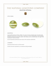3.26 Ct. Yellowish Green Cabochon Chrysoberyl from Ceylon (Sri Lanka) Appraisal