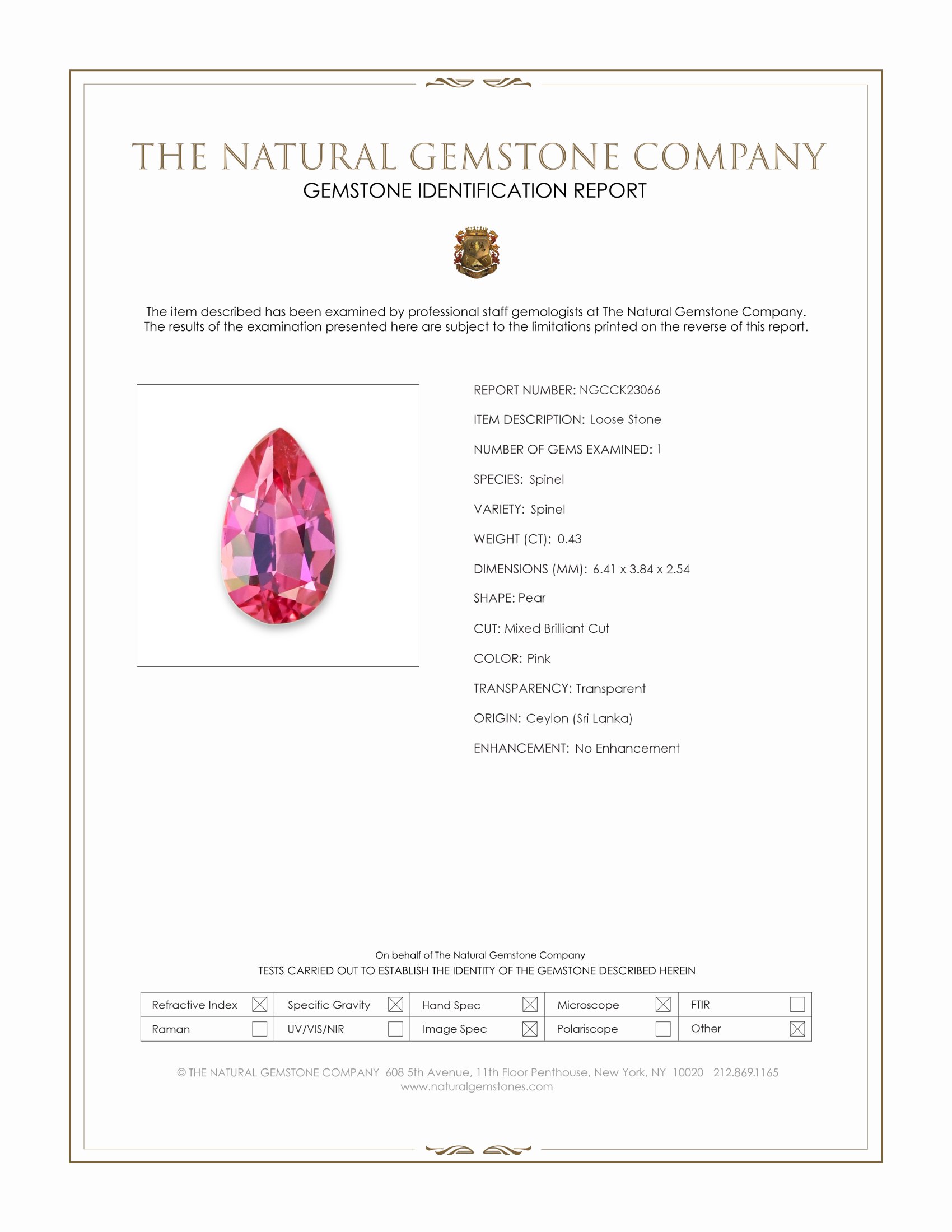 0.43 Ct. Pink Spinel from Ceylon (Sri Lanka)
