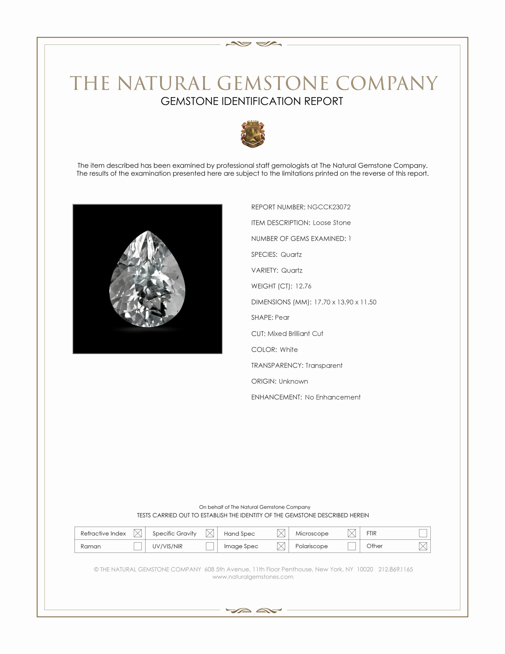 12.76 Ct. White Quartz