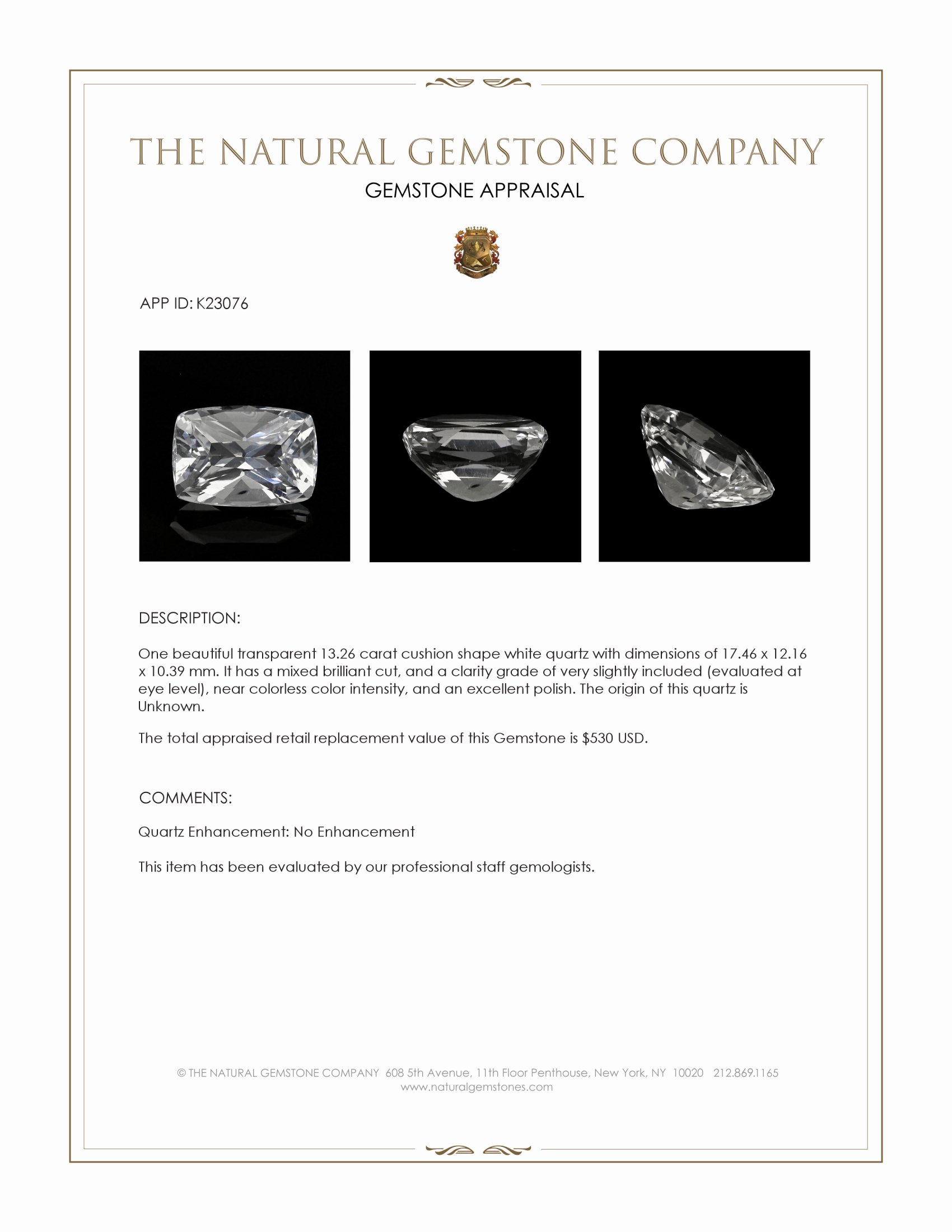 13.26 Ct. White Quartz