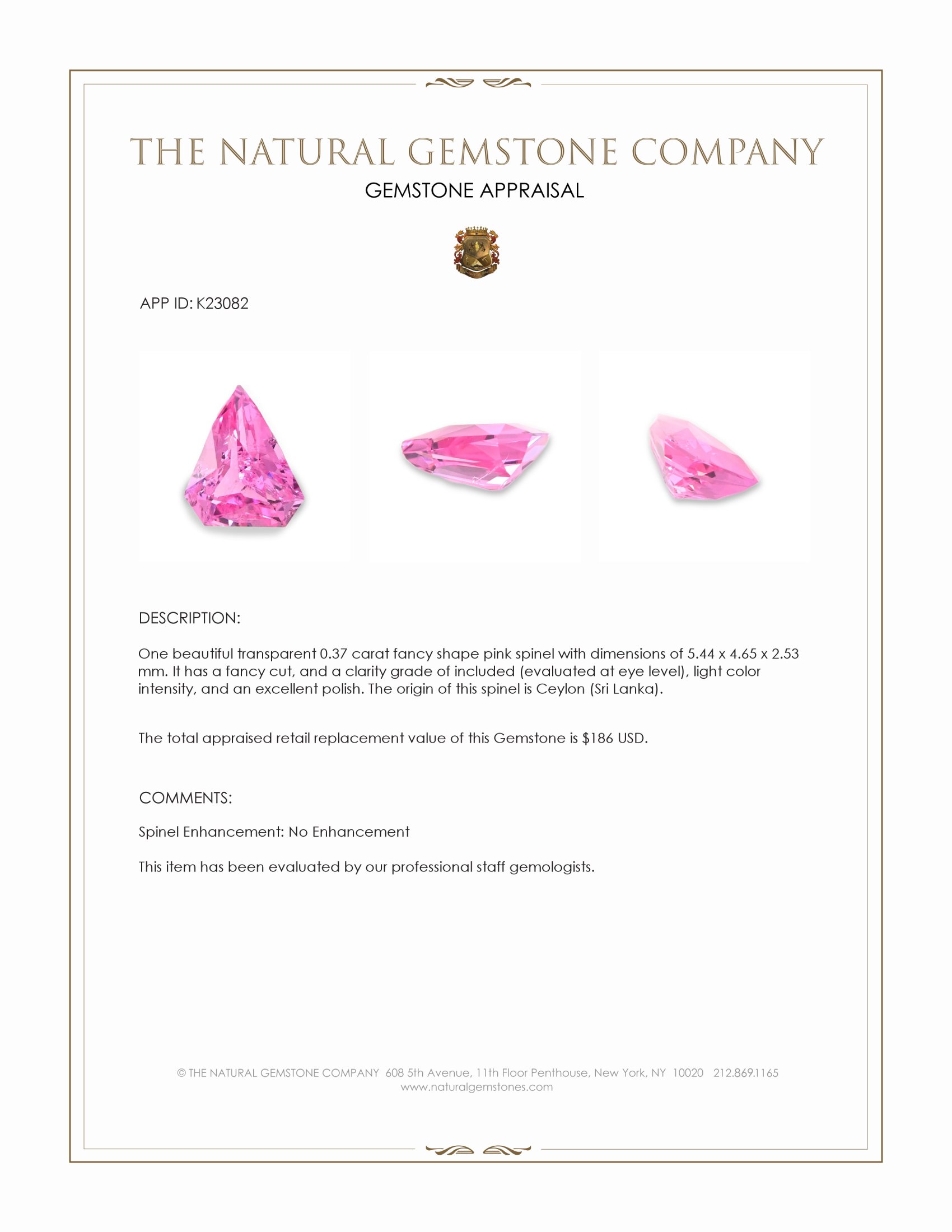0.37 Ct. Pink Spinel from Ceylon (Sri Lanka)