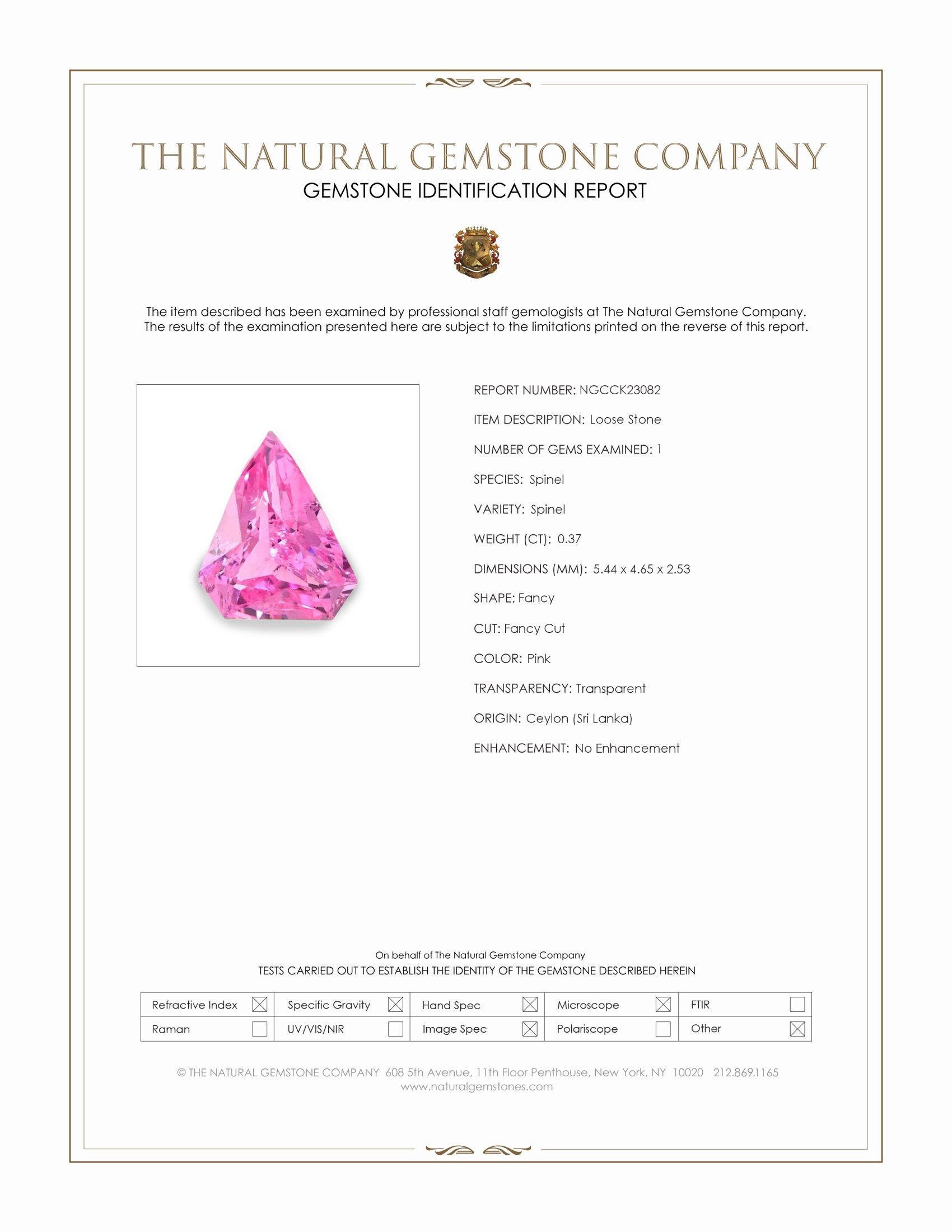 0.37 Ct. Pink Spinel from Ceylon (Sri Lanka)