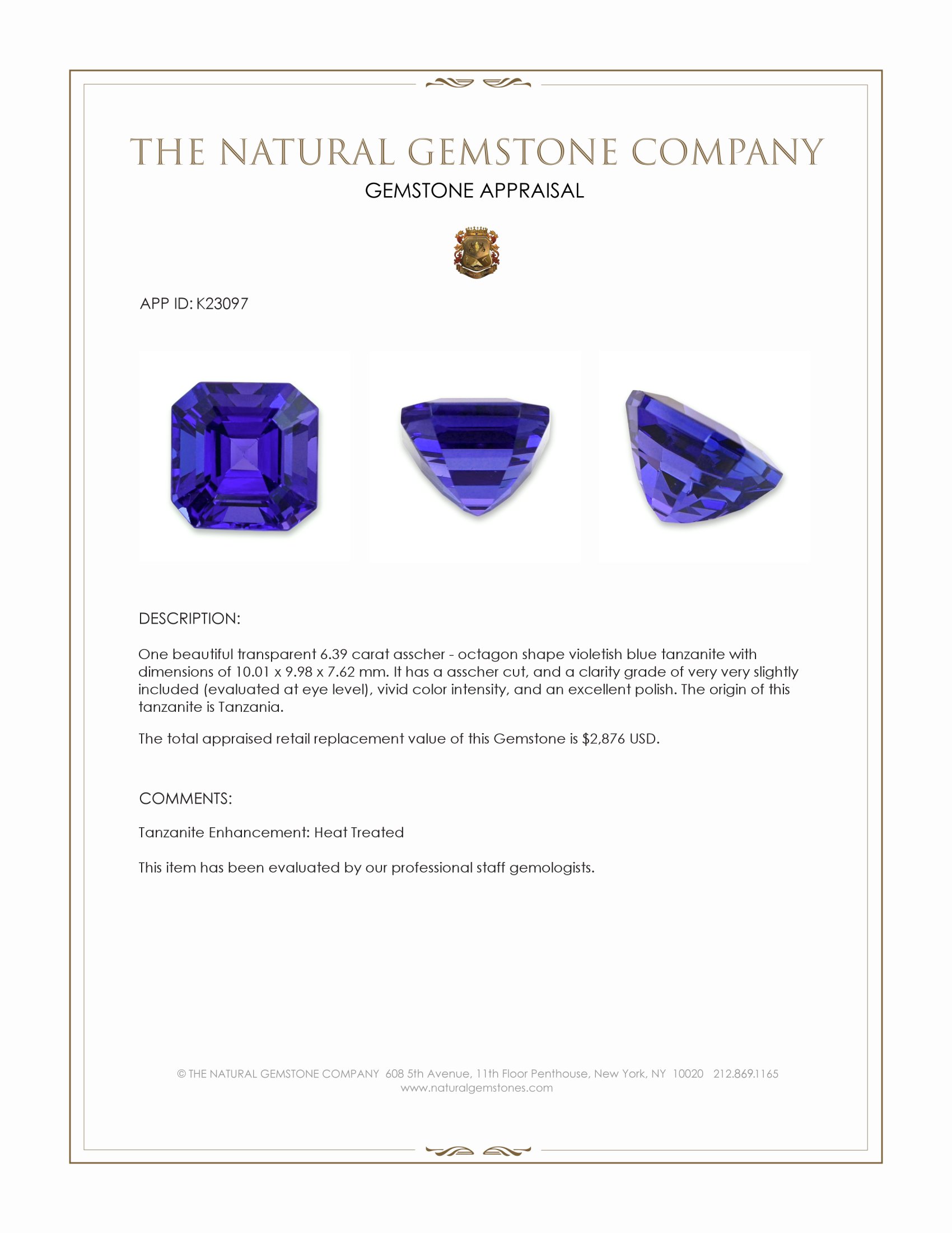 6.39 Ct. Violetish Blue Tanzanite from Tanzania