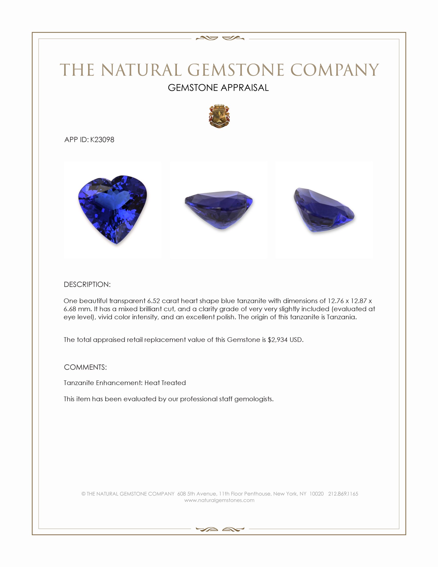 6.52 Ct. Tanzanite from Tanzania