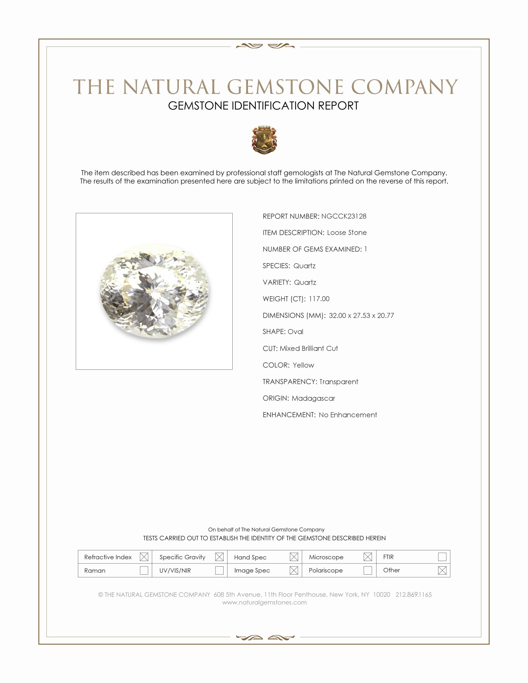 117.00 Ct. Yellow Quartz from Madagascar