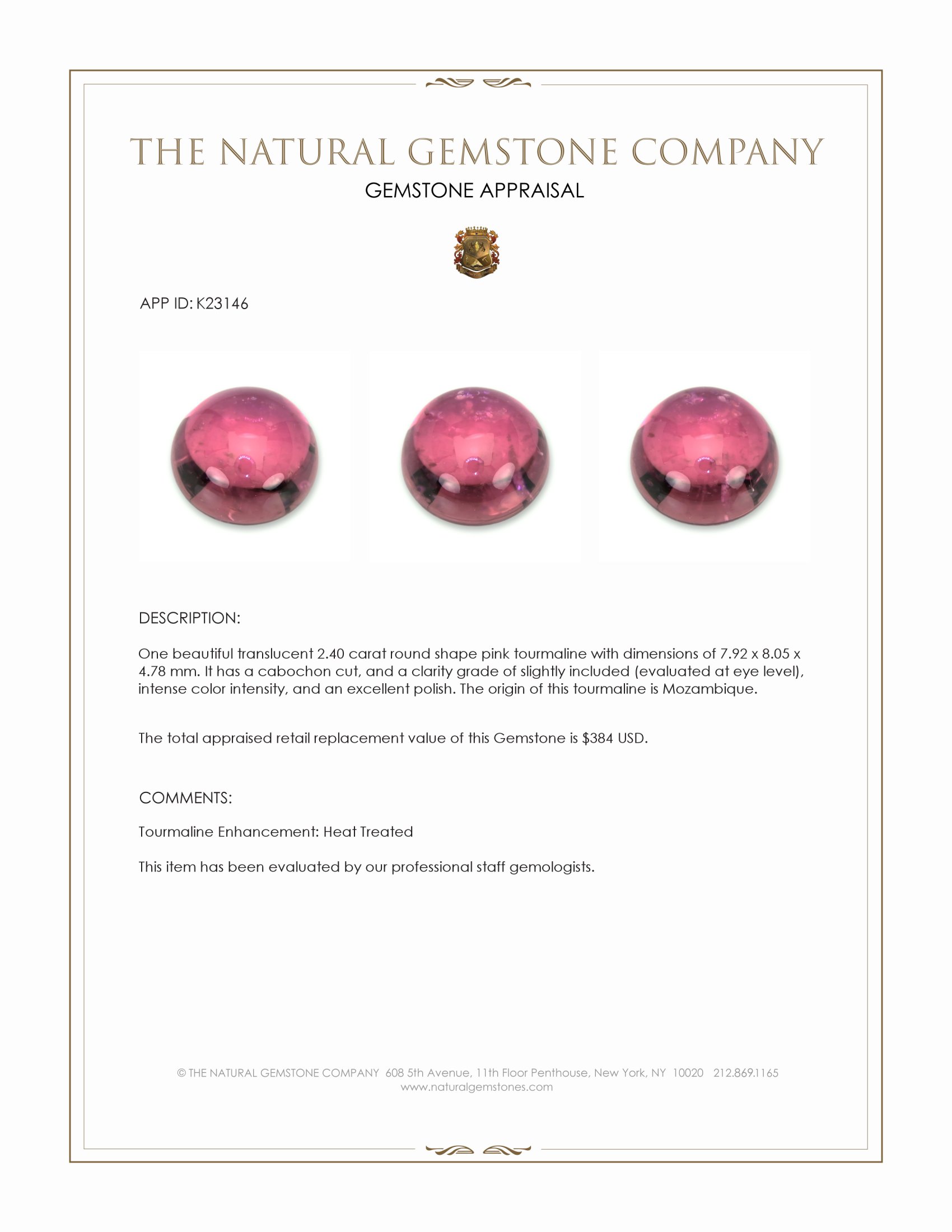 2.40 Ct. Pink Cabochon Tourmaline from Mozambique