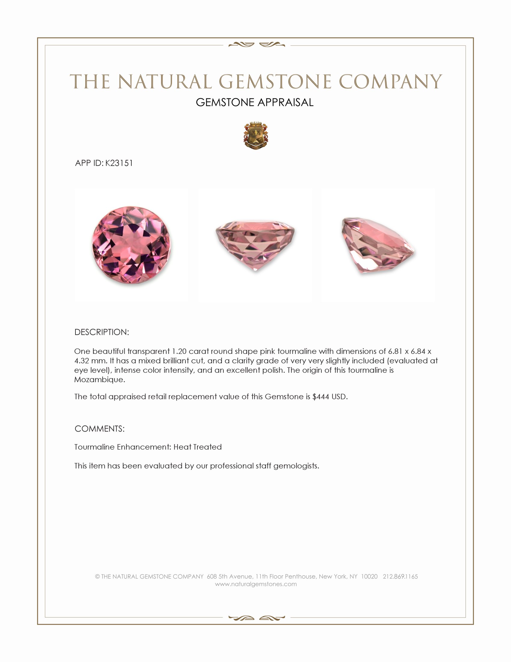 1.20 Ct. Pink Tourmaline from Mozambique