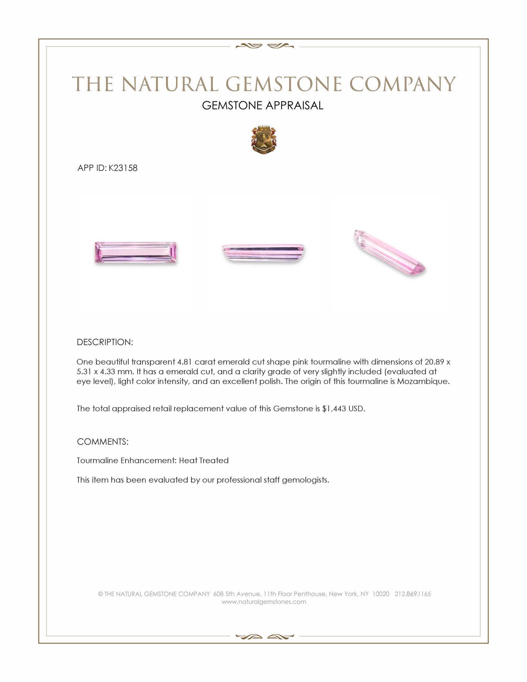 4.81 Ct. Pink Tourmaline from Mozambique