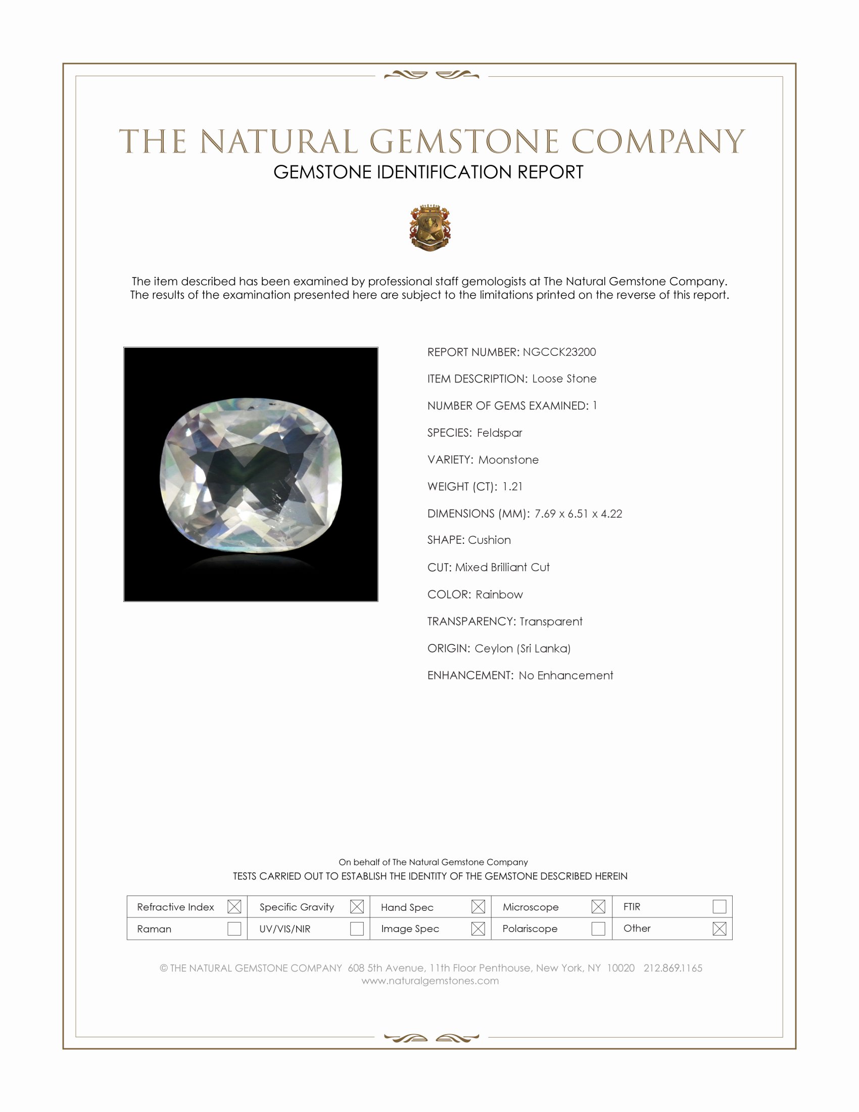 1.21 Ct. Rainbow Moonstone from Ceylon (Sri Lanka)