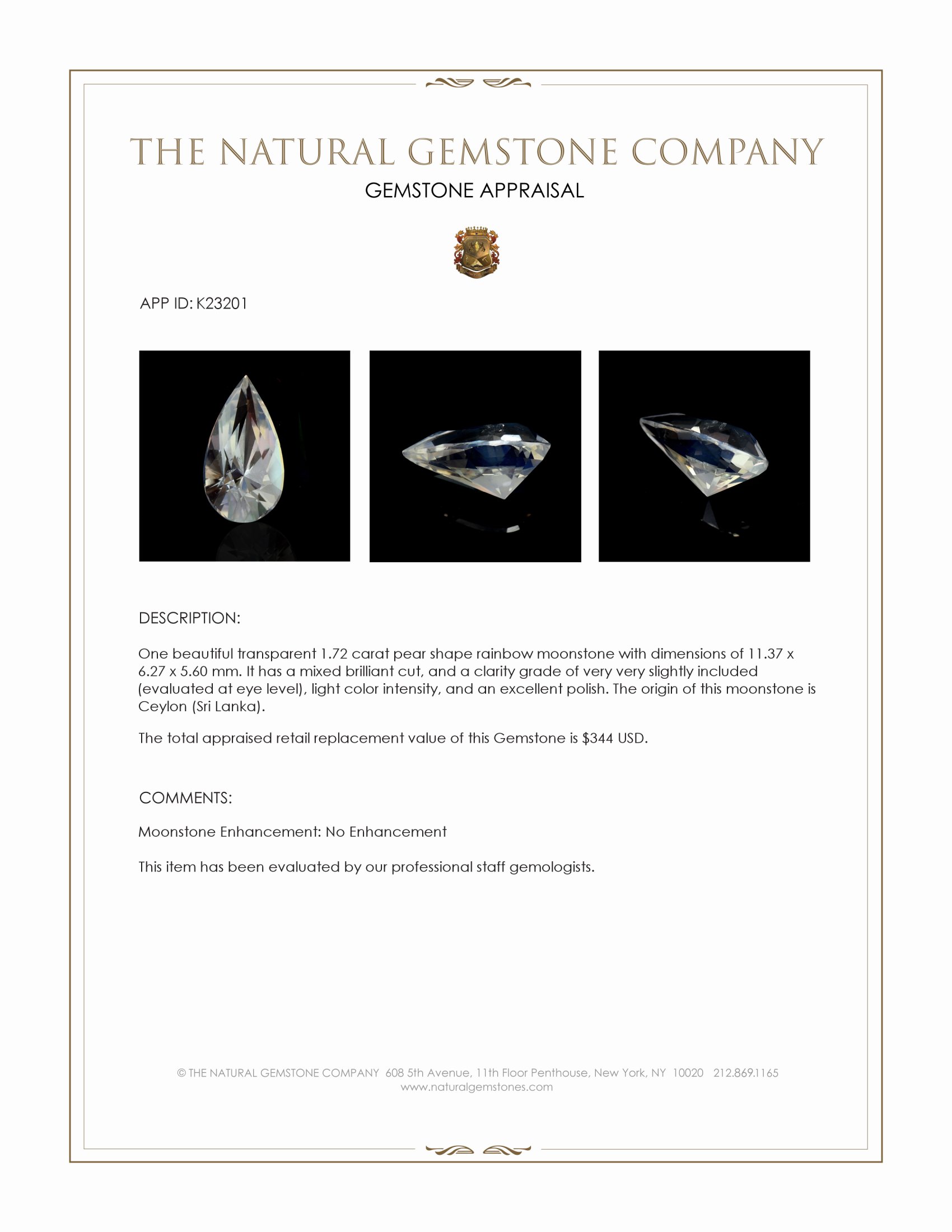 1.72 Ct. Moonstone from Ceylon (Sri Lanka)