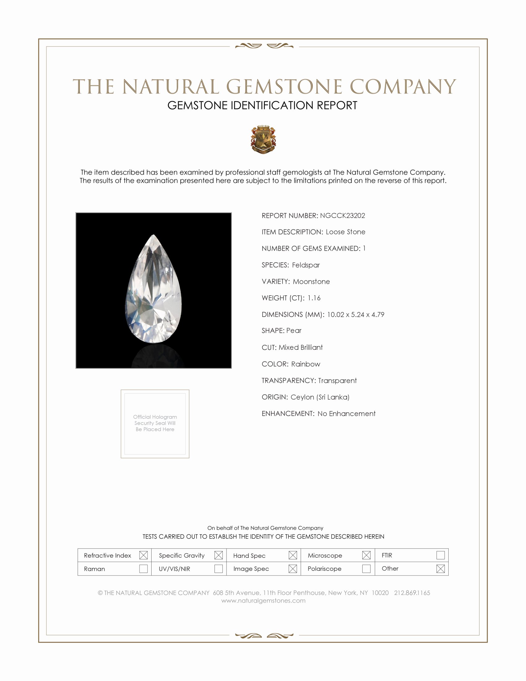 1.16 Ct. Rainbow Moonstone from Ceylon (Sri Lanka)