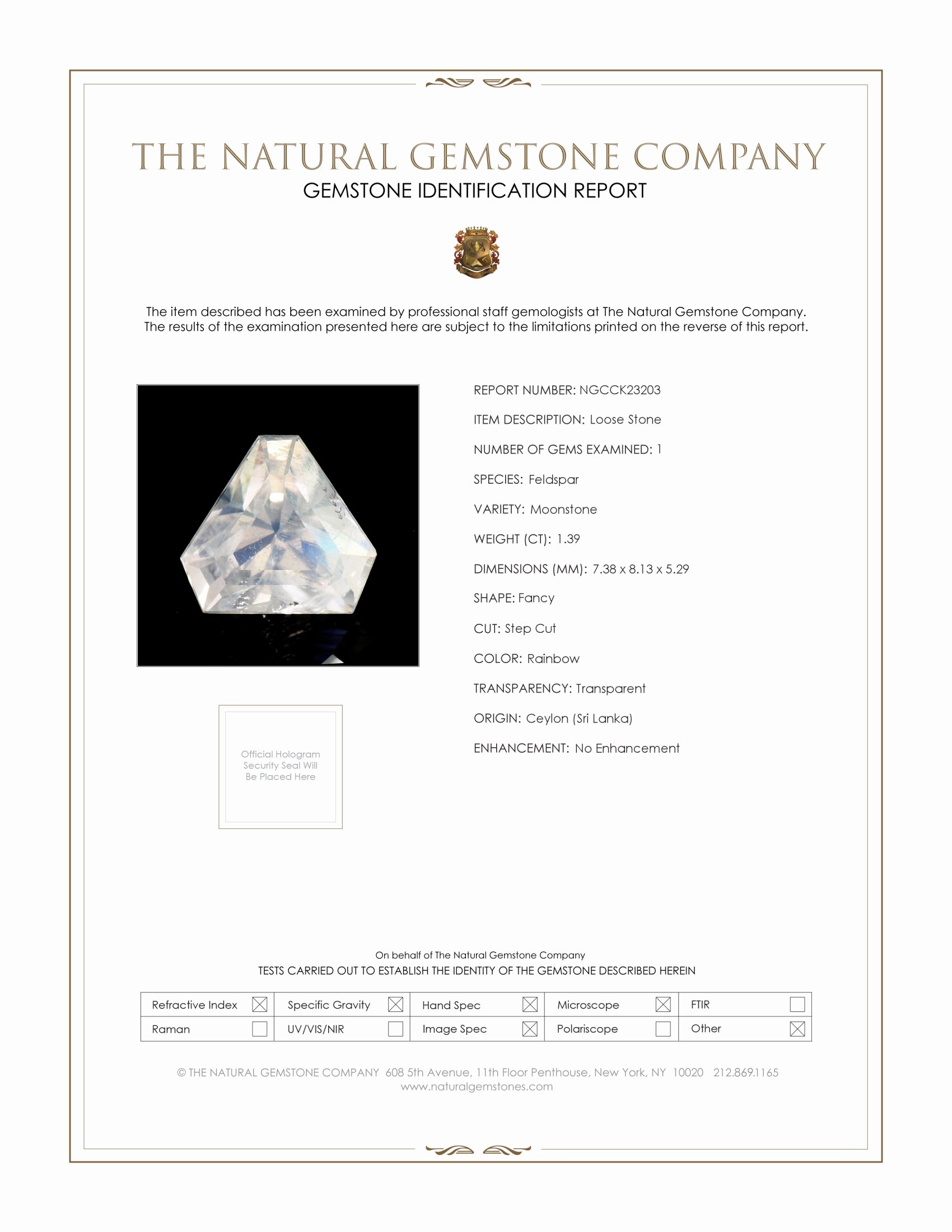 1.39 Ct. Rainbow Moonstone from Ceylon (Sri Lanka)