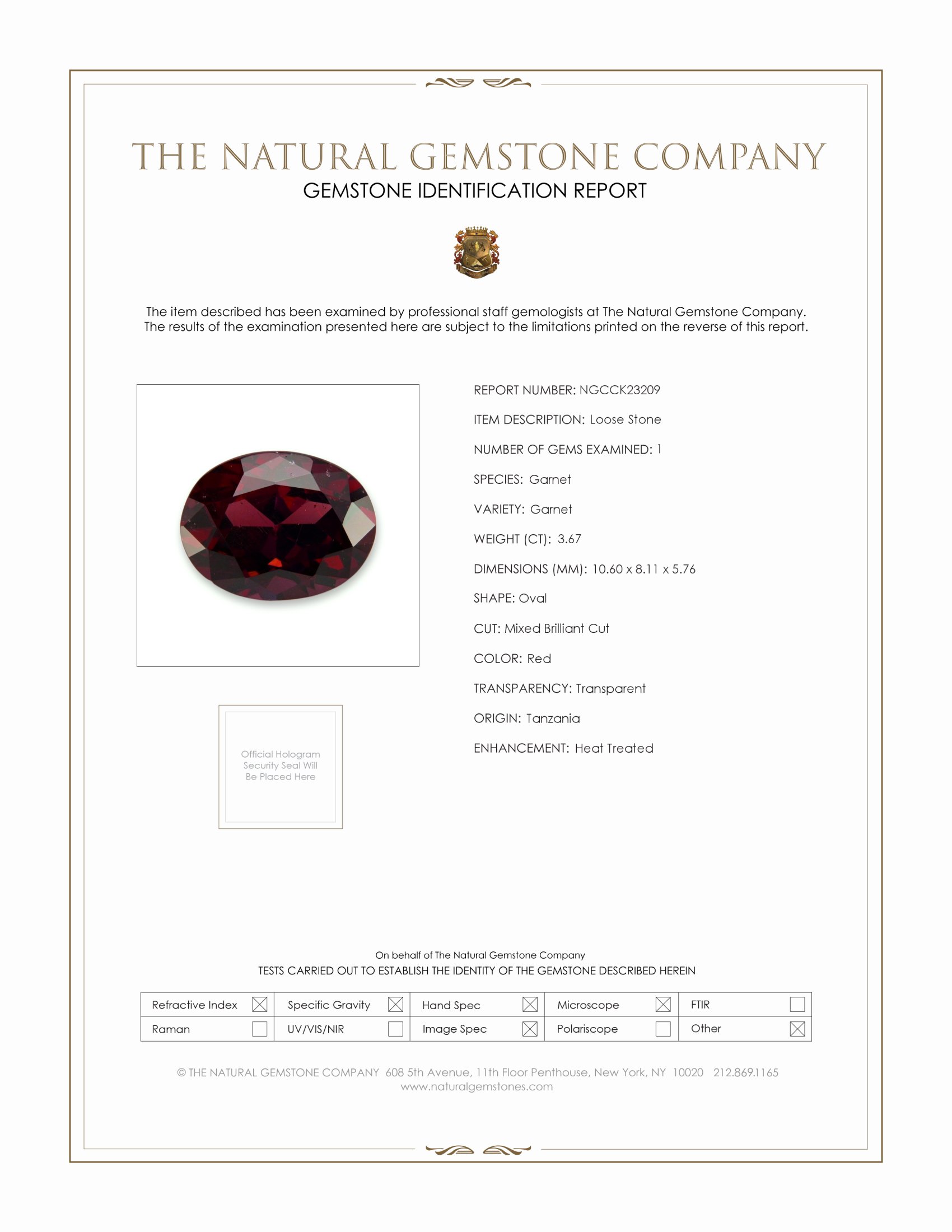 3.67 Ct. Red Garnet from Tanzania