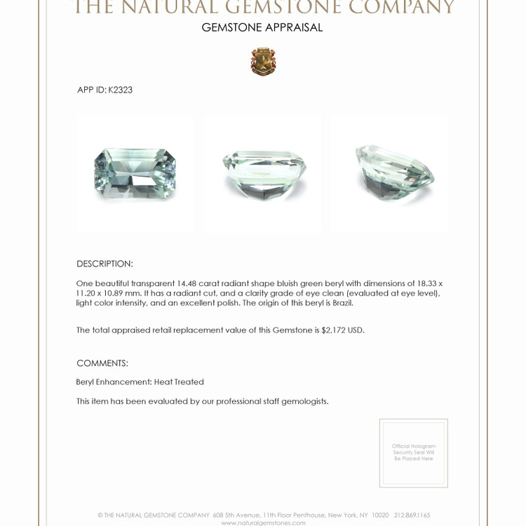 14.48 Ct. Beryl from Brazil