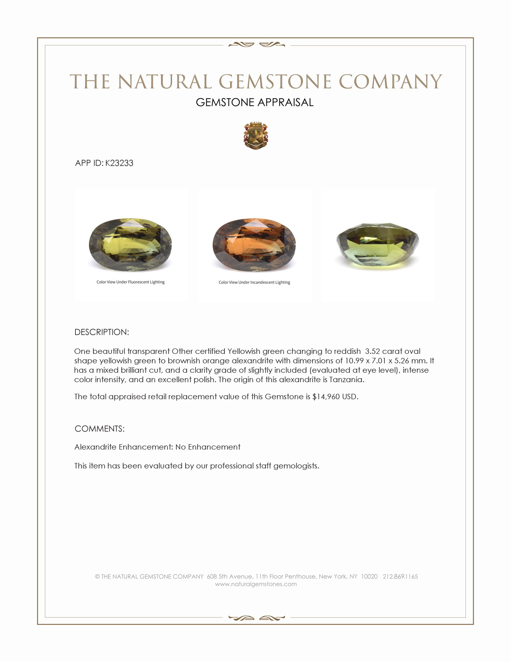 3.52 Ct. Alexandrite from Tanzania