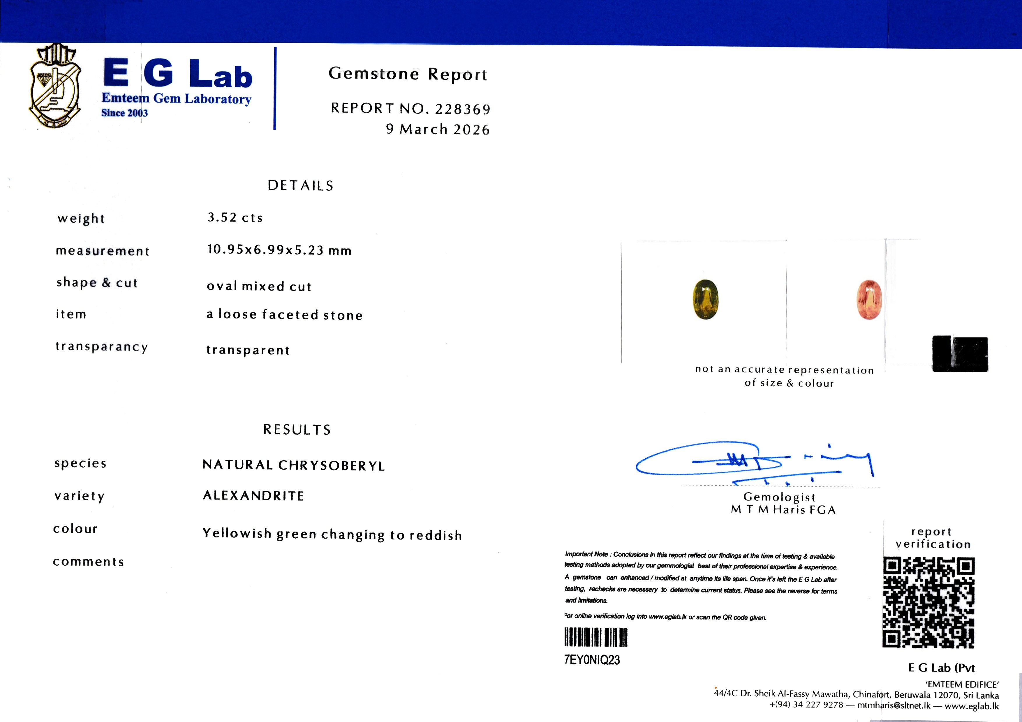 3.52 Ct. Alexandrite from Tanzania