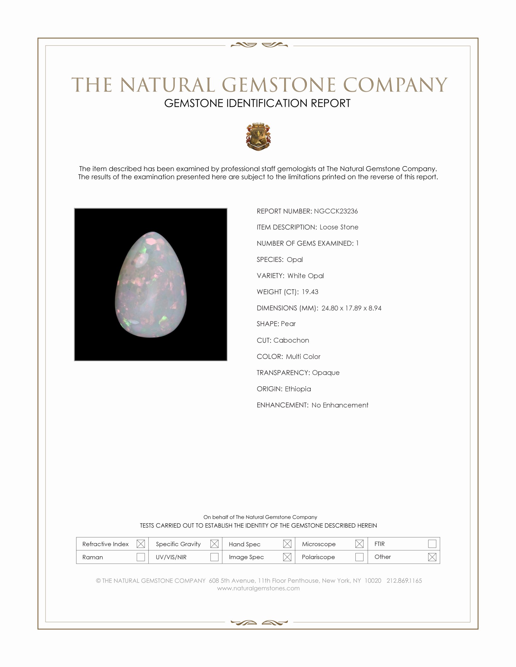 19.43 Ct. Multi Color Cabochon White Opal from Ethiopia