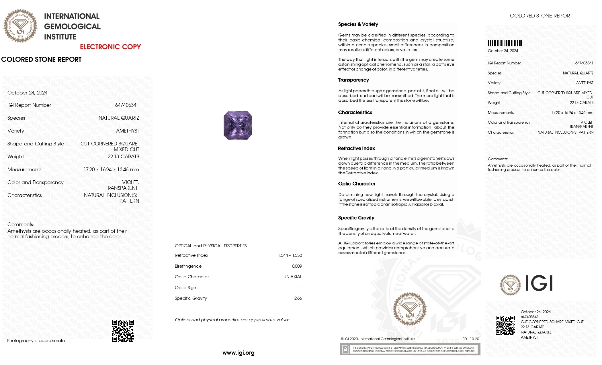 22.13 Ct. Violet Amethyst from Brazil